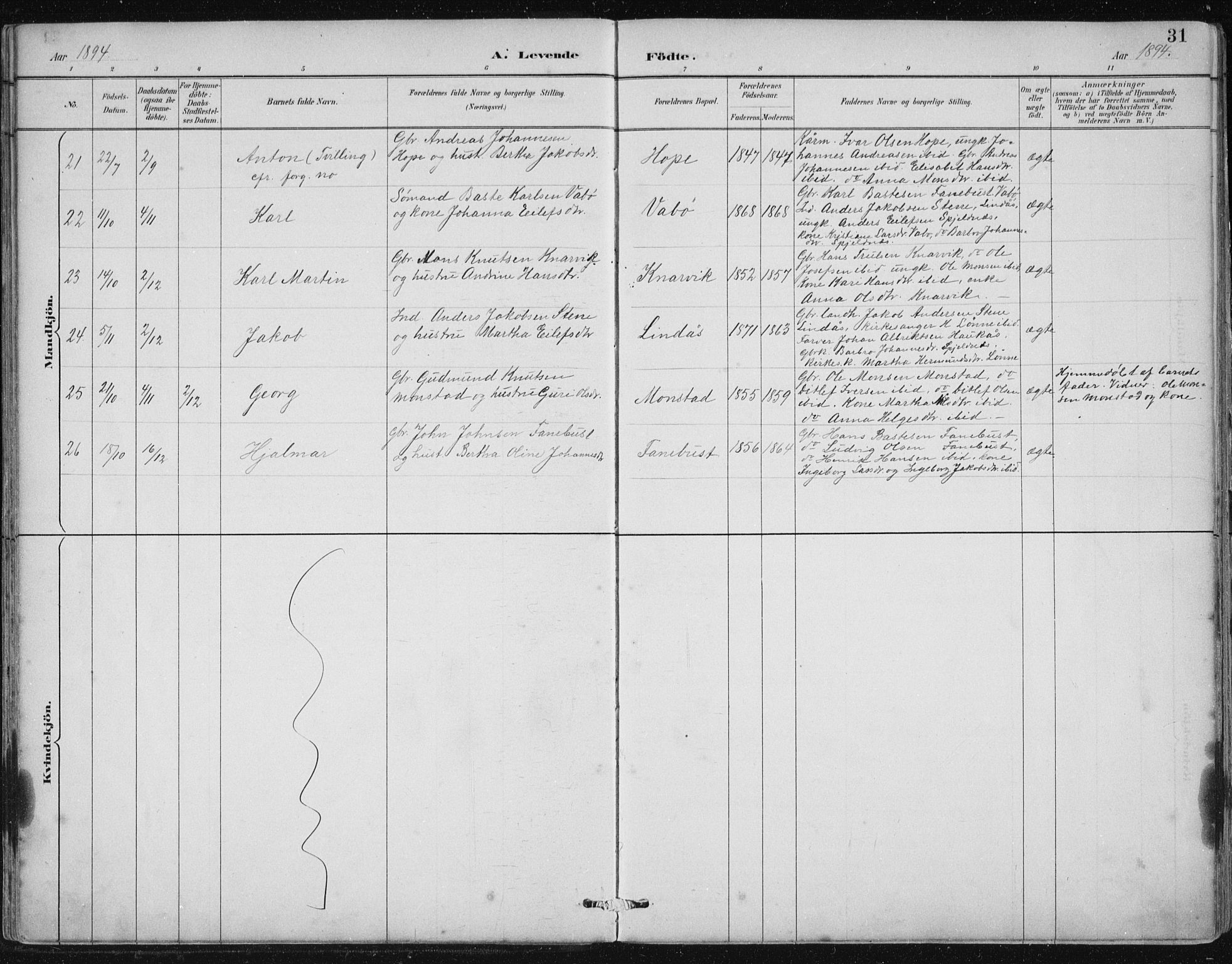Lindås Sokneprestembete, AV/SAB-A-76701/H/Hab/Habb/L0003: Klokkerbok nr. B 3, 1886-1914, s. 31