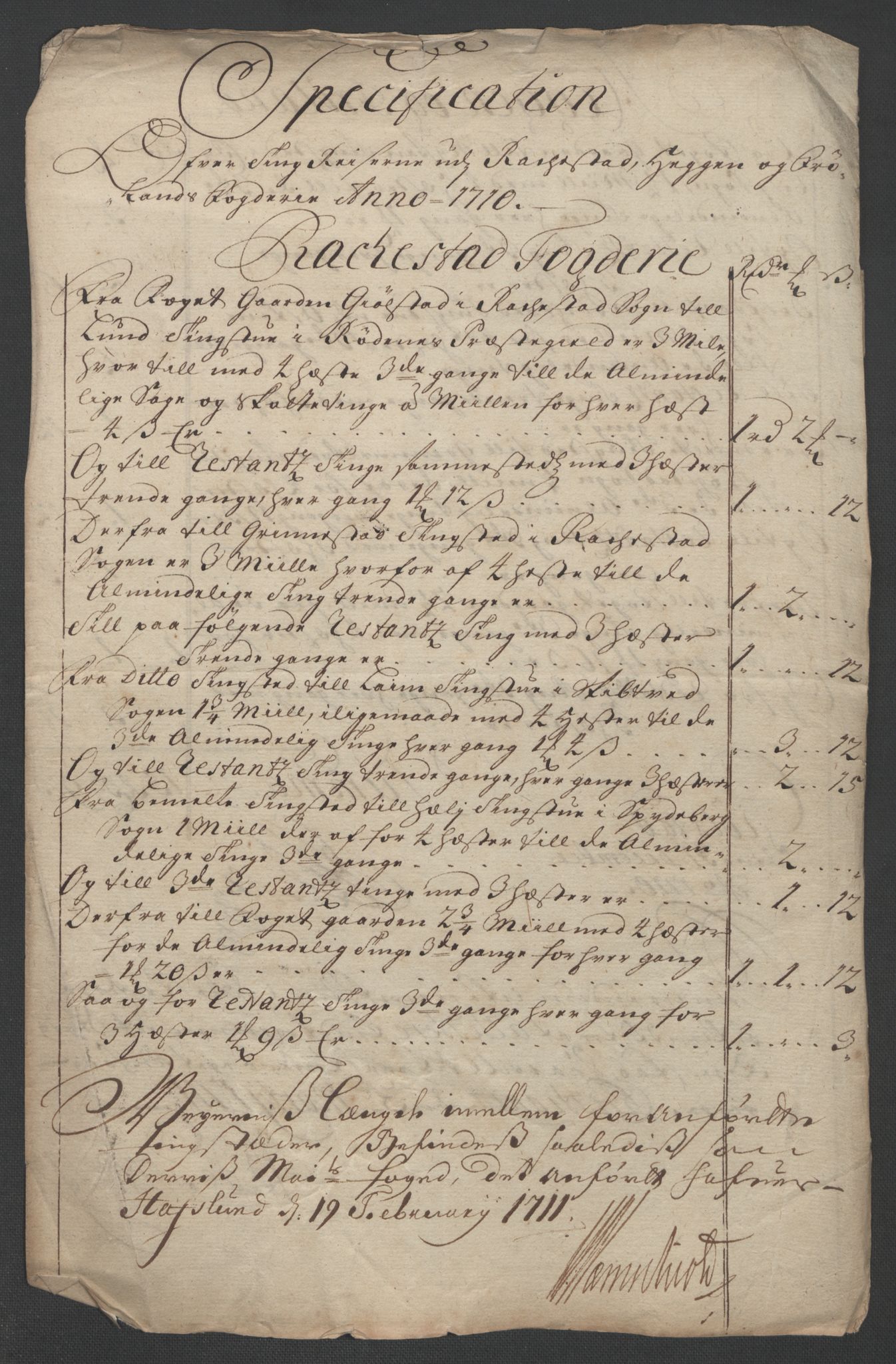 Rentekammeret inntil 1814, Reviderte regnskaper, Fogderegnskap, AV/RA-EA-4092/R07/L0302: Fogderegnskap Rakkestad, Heggen og Frøland, 1710, s. 355