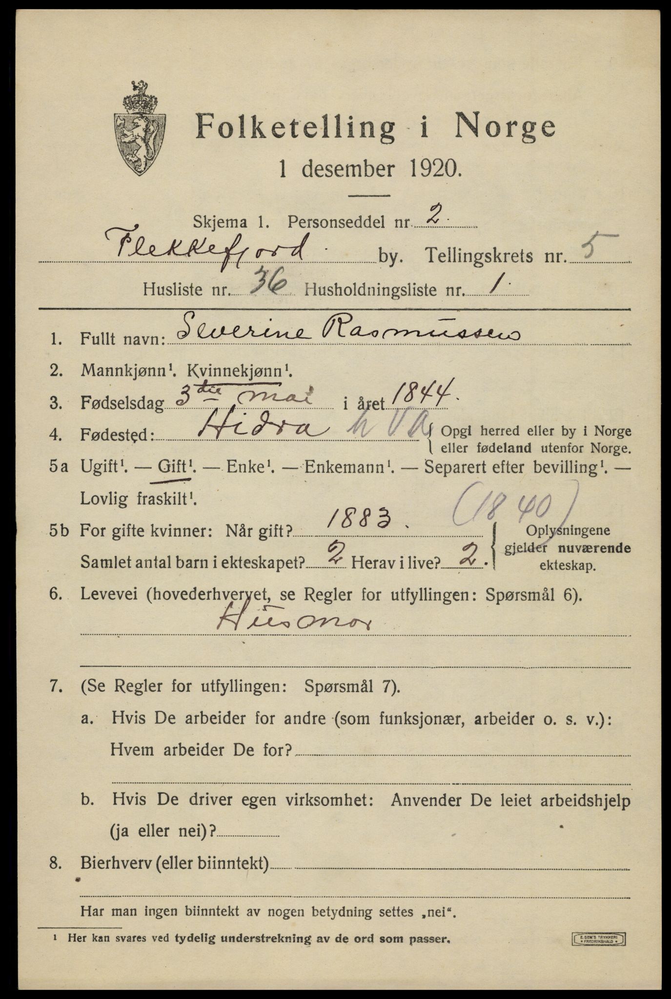SAK, Folketelling 1920 for 1004 Flekkefjord kjøpstad, 1920, s. 5738