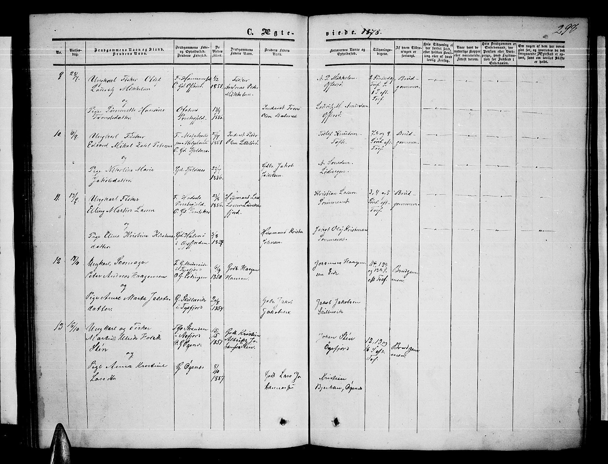 Ministerialprotokoller, klokkerbøker og fødselsregistre - Nordland, AV/SAT-A-1459/872/L1046: Klokkerbok nr. 872C02, 1852-1879, s. 298
