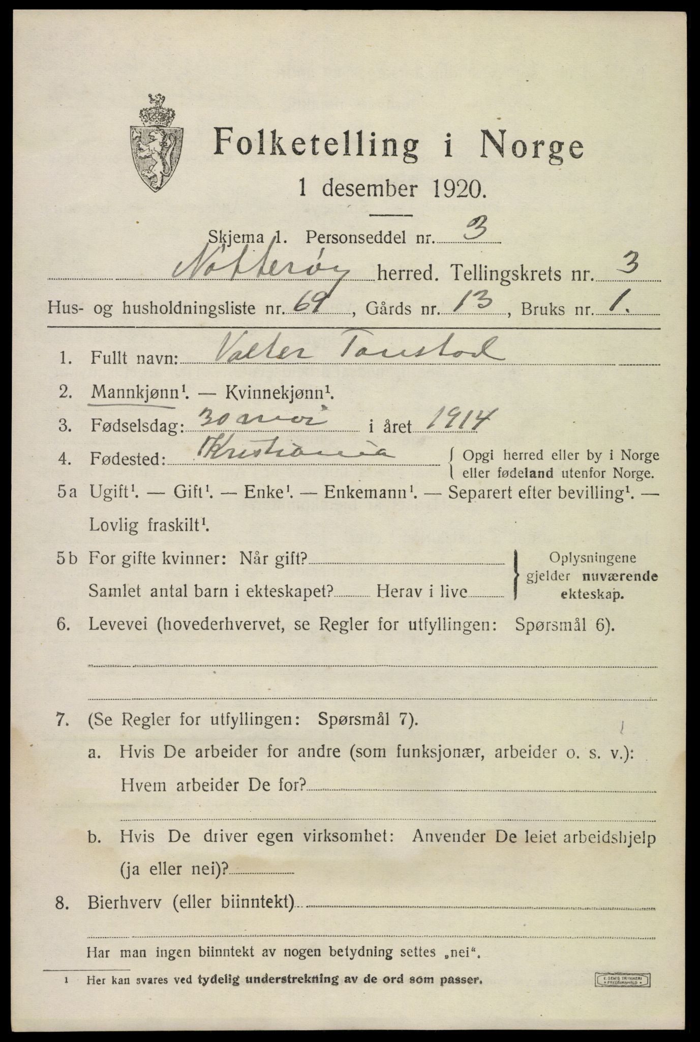 SAKO, Folketelling 1920 for 0722 Nøtterøy herred, 1920, s. 6285