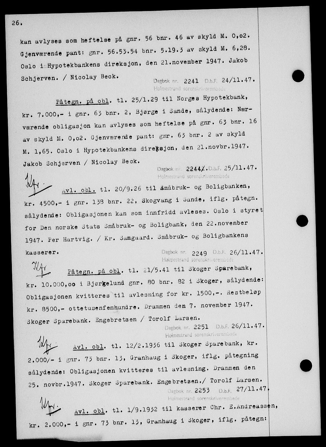 Holmestrand sorenskriveri, SAKO/A-67/G/Ga/Gab/L0058: Pantebok nr. B-58, 1947-1948, s. 26, Dagboknr: 2241/1947