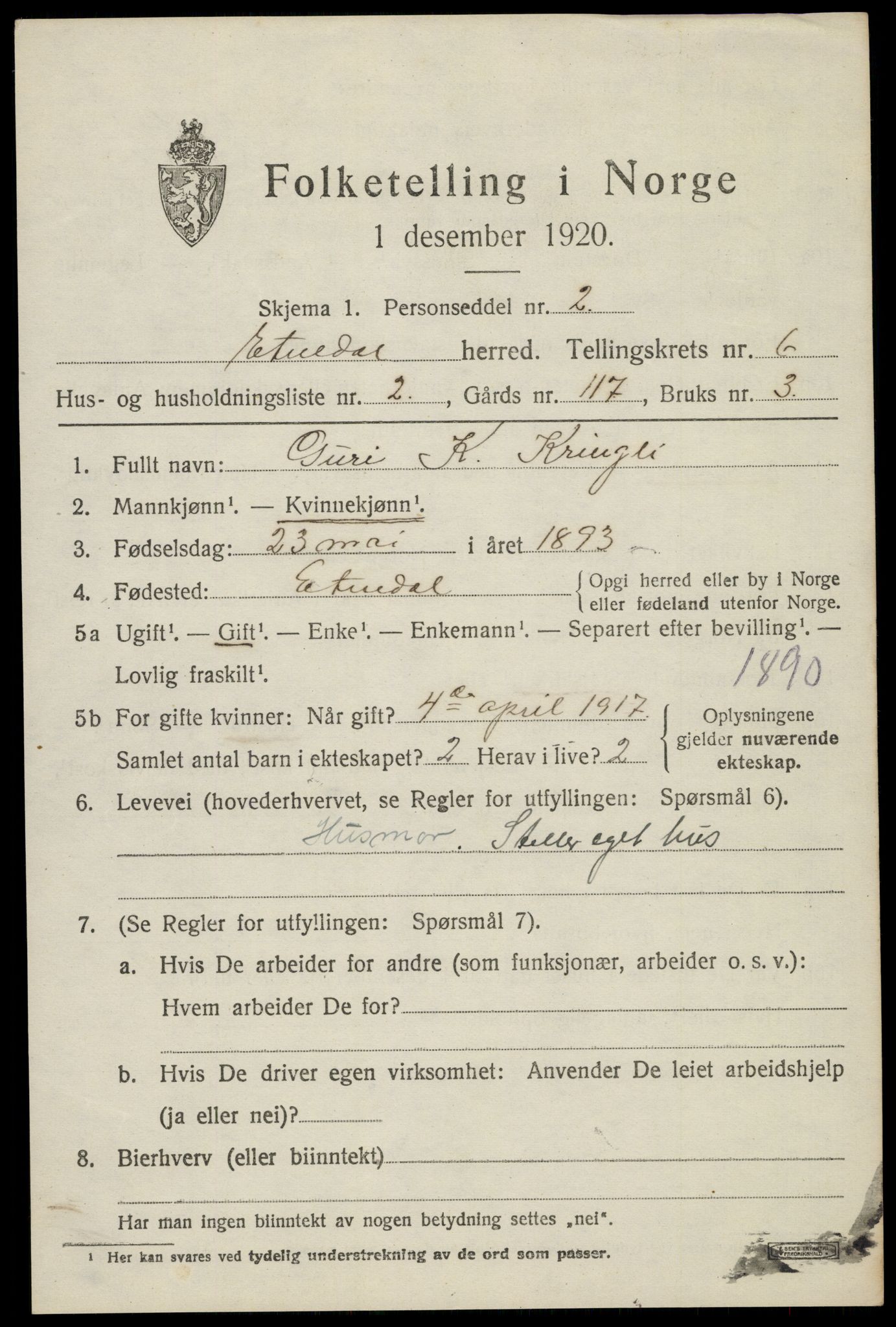 SAH, Folketelling 1920 for 0541 Etnedal herred, 1920, s. 2250