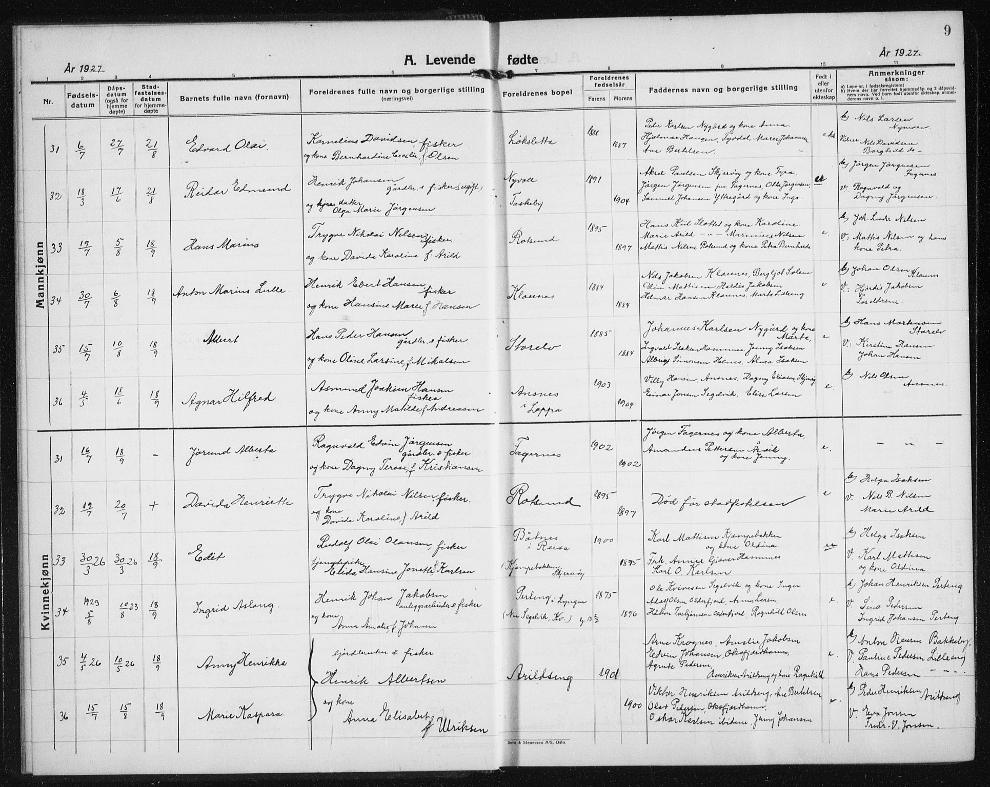 Skjervøy sokneprestkontor, AV/SATØ-S-1300/H/Ha/Hab/L0010klokker: Klokkerbok nr. 10, 1927-1941, s. 9