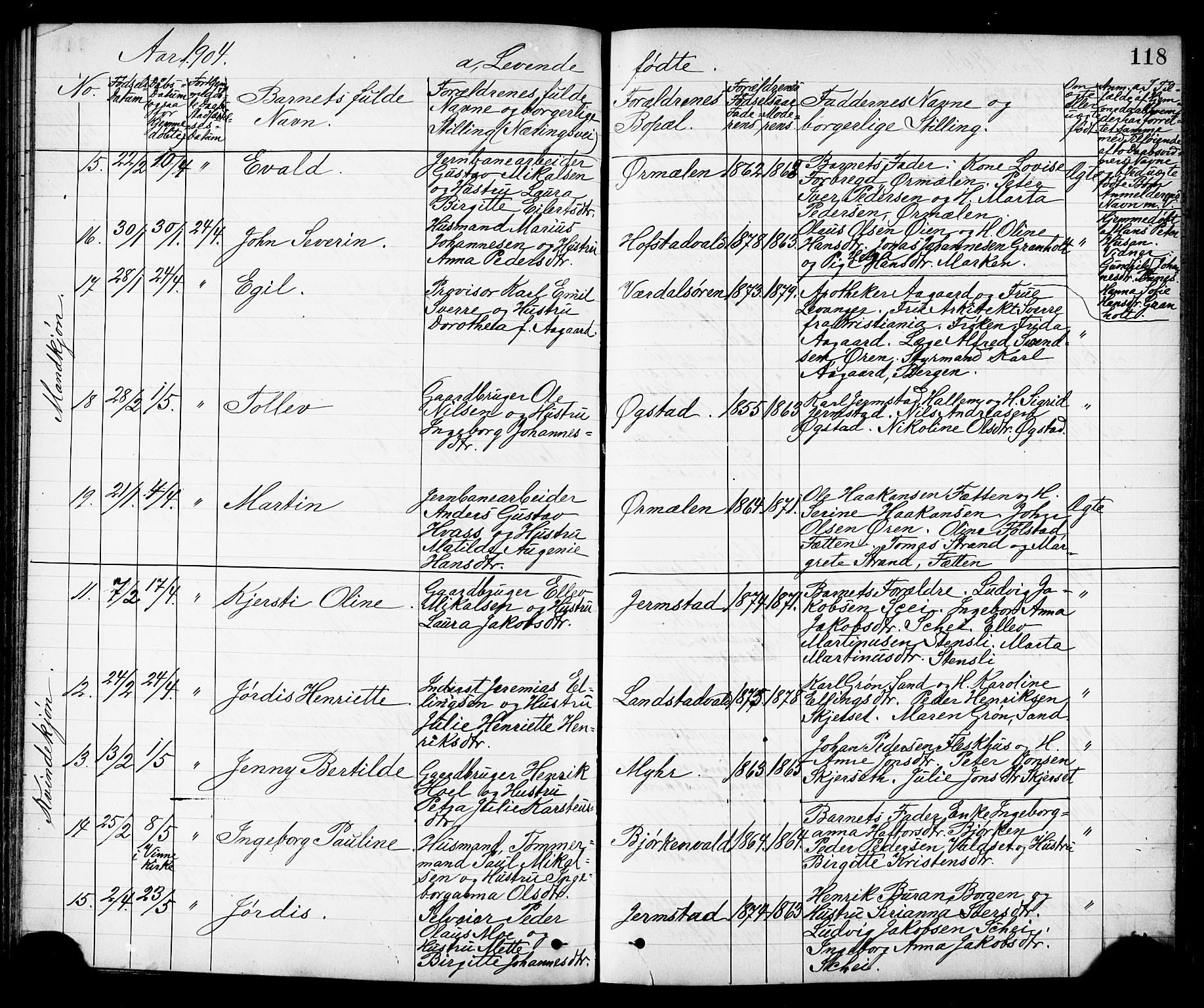 Ministerialprotokoller, klokkerbøker og fødselsregistre - Nord-Trøndelag, AV/SAT-A-1458/723/L0257: Klokkerbok nr. 723C05, 1890-1907, s. 118