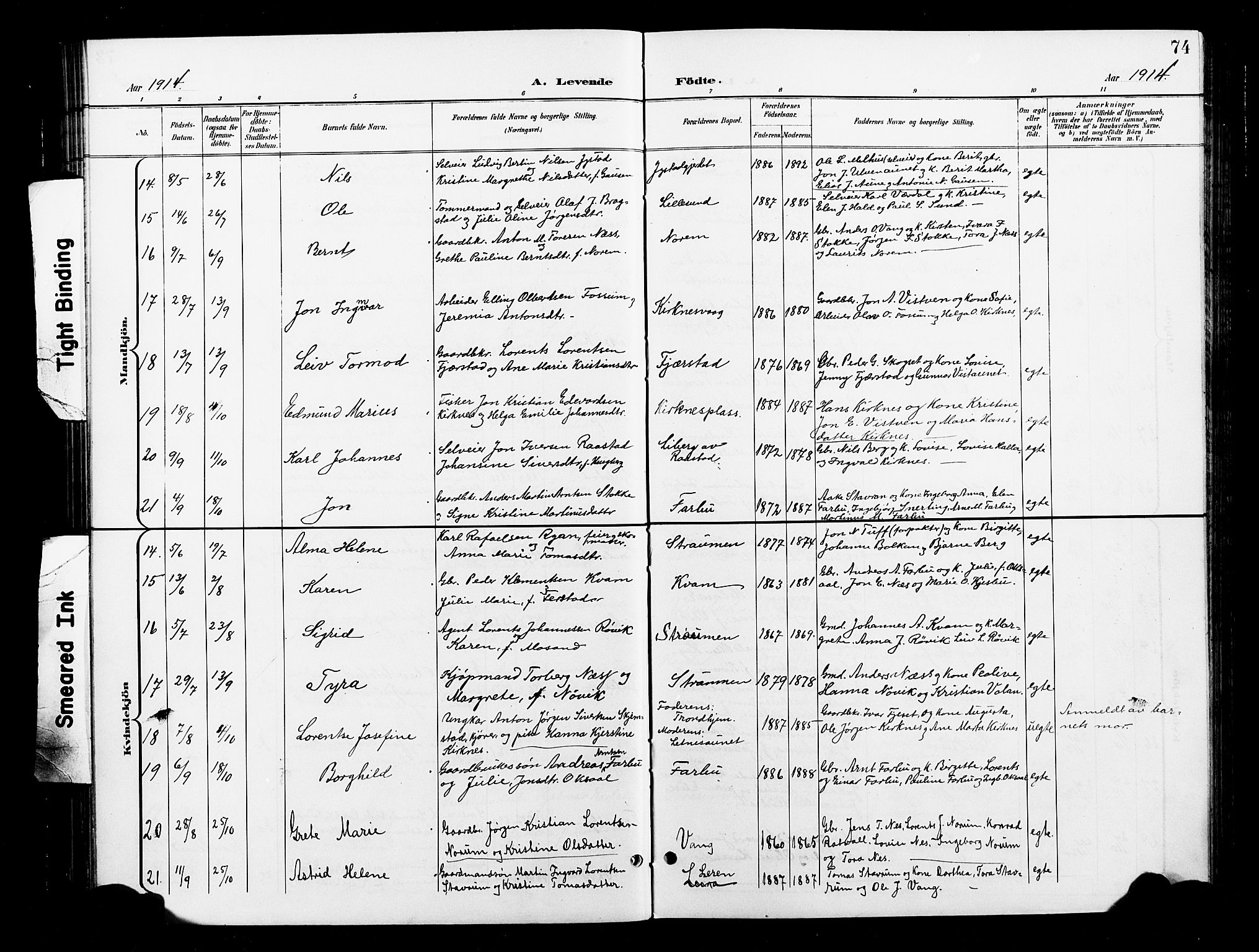 Ministerialprotokoller, klokkerbøker og fødselsregistre - Nord-Trøndelag, AV/SAT-A-1458/730/L0302: Klokkerbok nr. 730C05, 1898-1924, s. 74