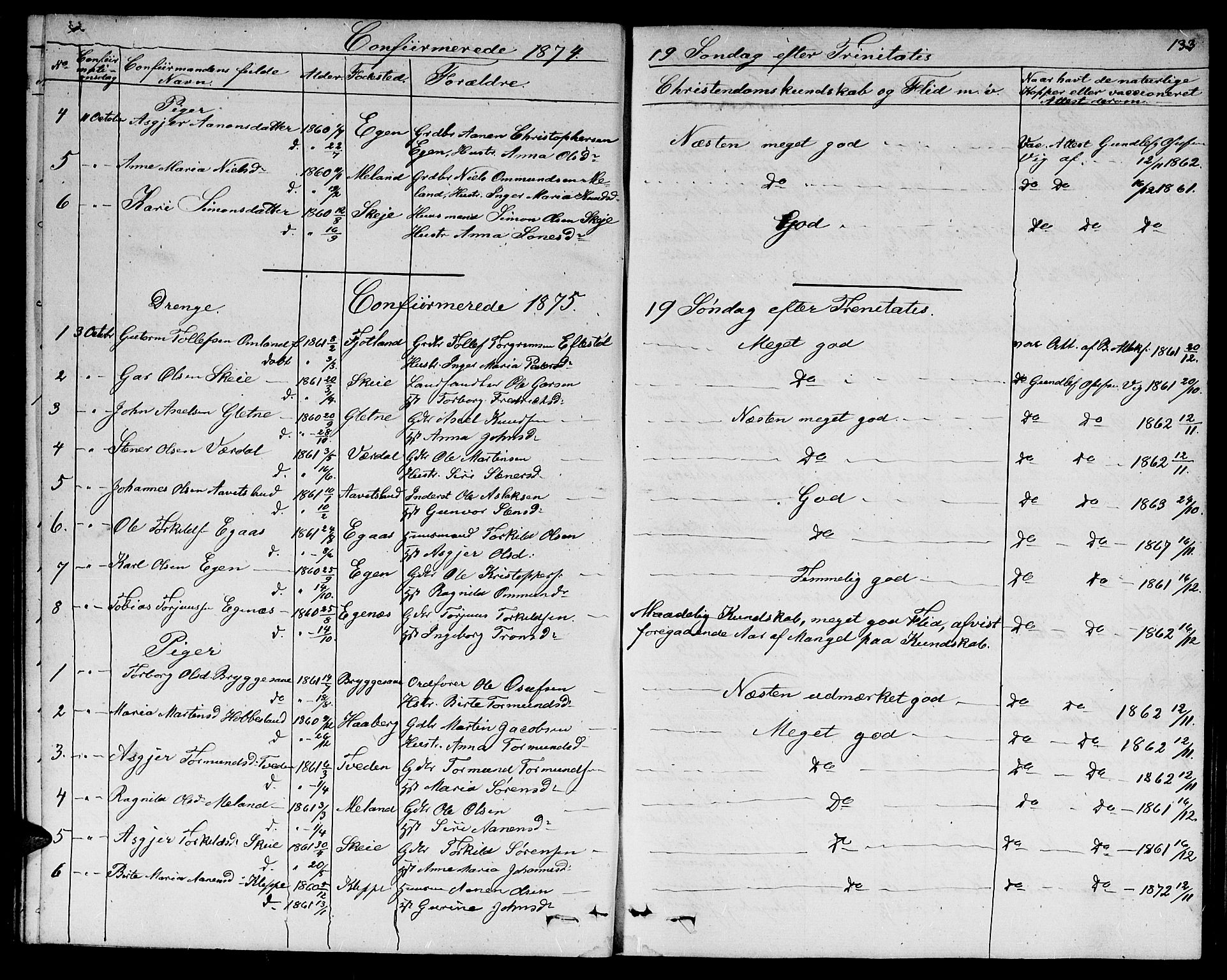 Hægebostad sokneprestkontor, AV/SAK-1111-0024/F/Fb/Fbb/L0002: Klokkerbok nr. B 2, 1851-1886, s. 133