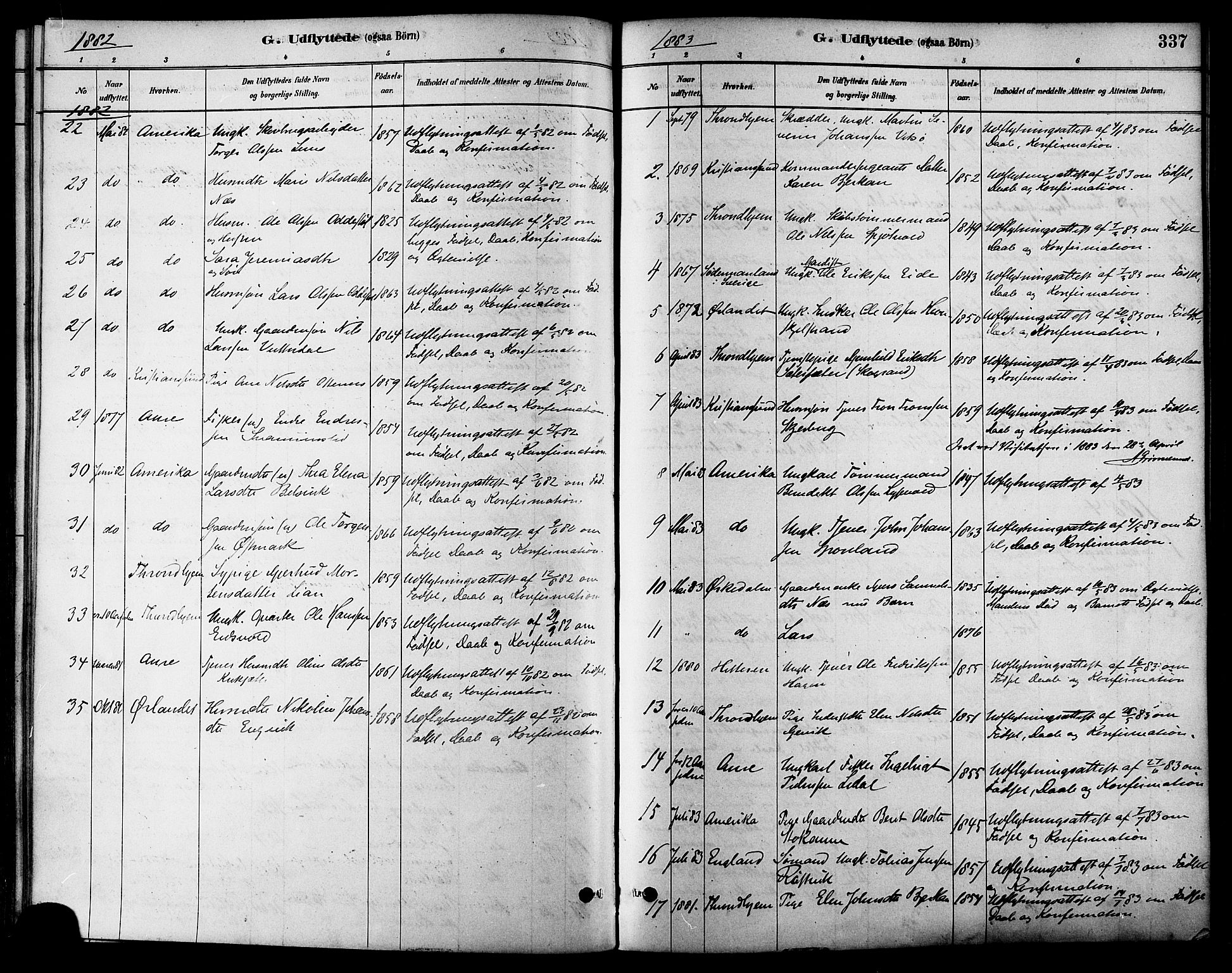 Ministerialprotokoller, klokkerbøker og fødselsregistre - Sør-Trøndelag, AV/SAT-A-1456/630/L0496: Ministerialbok nr. 630A09, 1879-1895, s. 337