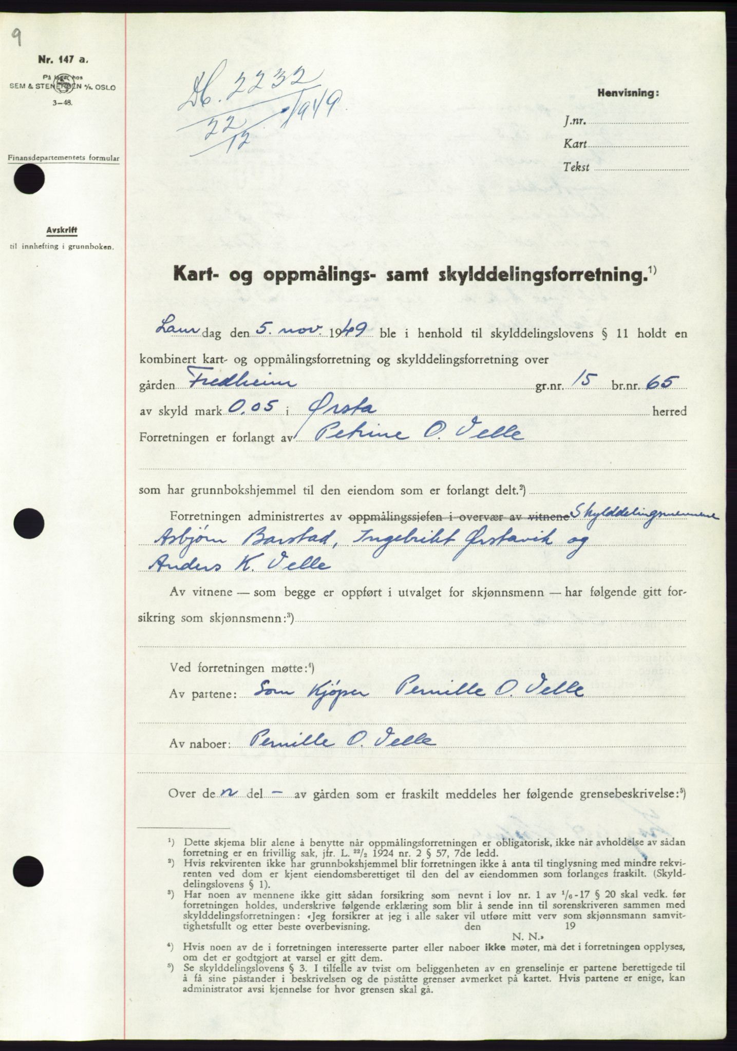 Søre Sunnmøre sorenskriveri, SAT/A-4122/1/2/2C/L0085: Pantebok nr. 11A, 1949-1949, Dagboknr: 2232/1949