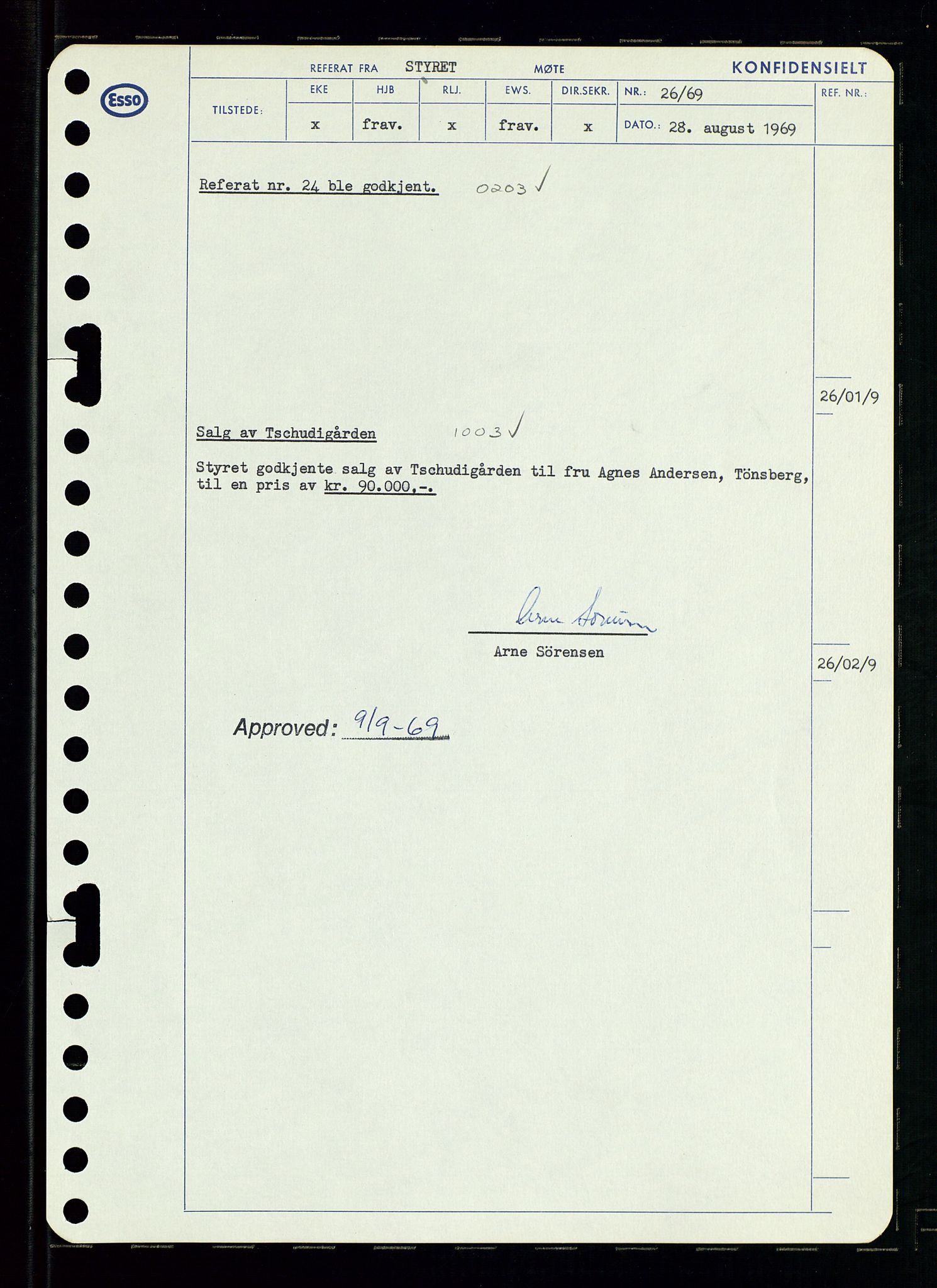 Pa 0982 - Esso Norge A/S, SAST/A-100448/A/Aa/L0003/0001: Den administrerende direksjon Board minutes (styrereferater) og Bedriftforsamlingsprotokoll / Den administrerende direksjon Board minutes (styrereferater), 1969, s. 29