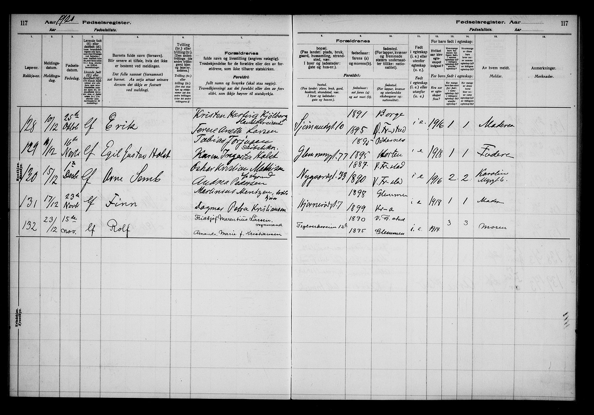 Fredrikstad domkirkes prestekontor Kirkebøker, AV/SAO-A-10906/J/*Ja/L0001: Fødselsregister nr. 1, 1916-1925, s. 117