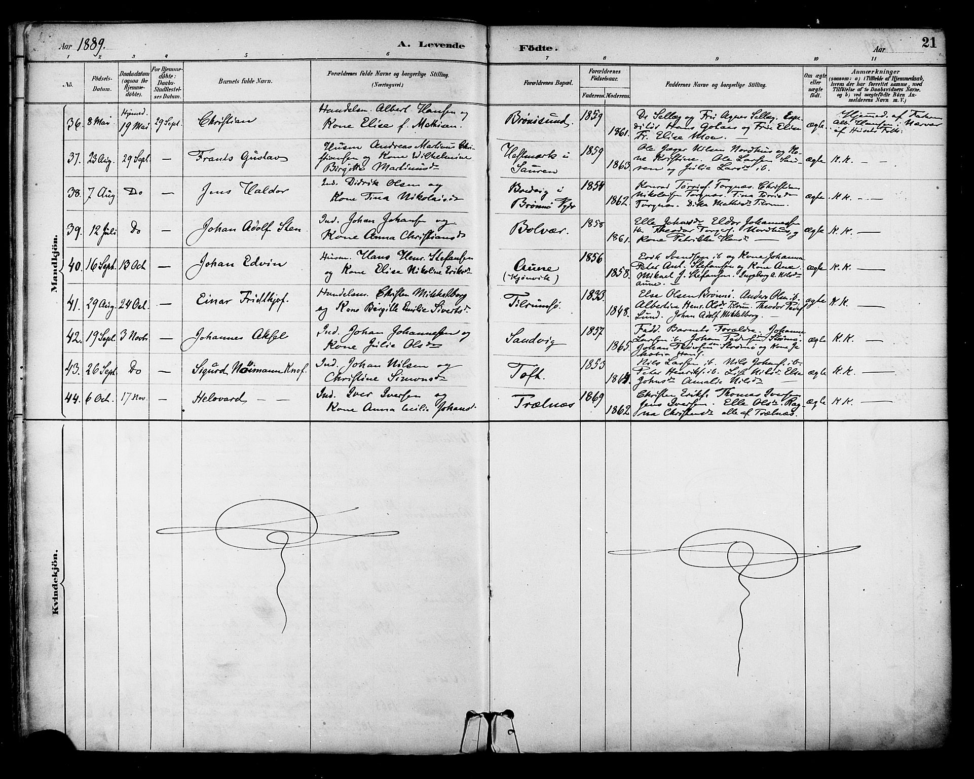 Ministerialprotokoller, klokkerbøker og fødselsregistre - Nordland, AV/SAT-A-1459/813/L0200: Ministerialbok nr. 813A10, 1886-1900, s. 21
