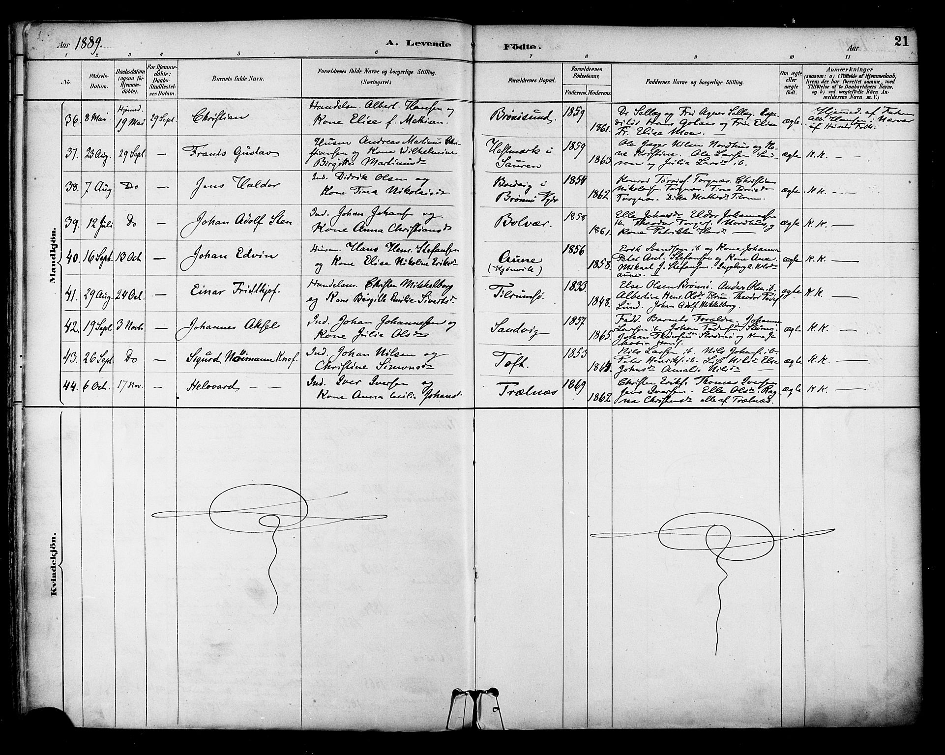 Ministerialprotokoller, klokkerbøker og fødselsregistre - Nordland, SAT/A-1459/813/L0200: Ministerialbok nr. 813A10, 1886-1900, s. 21