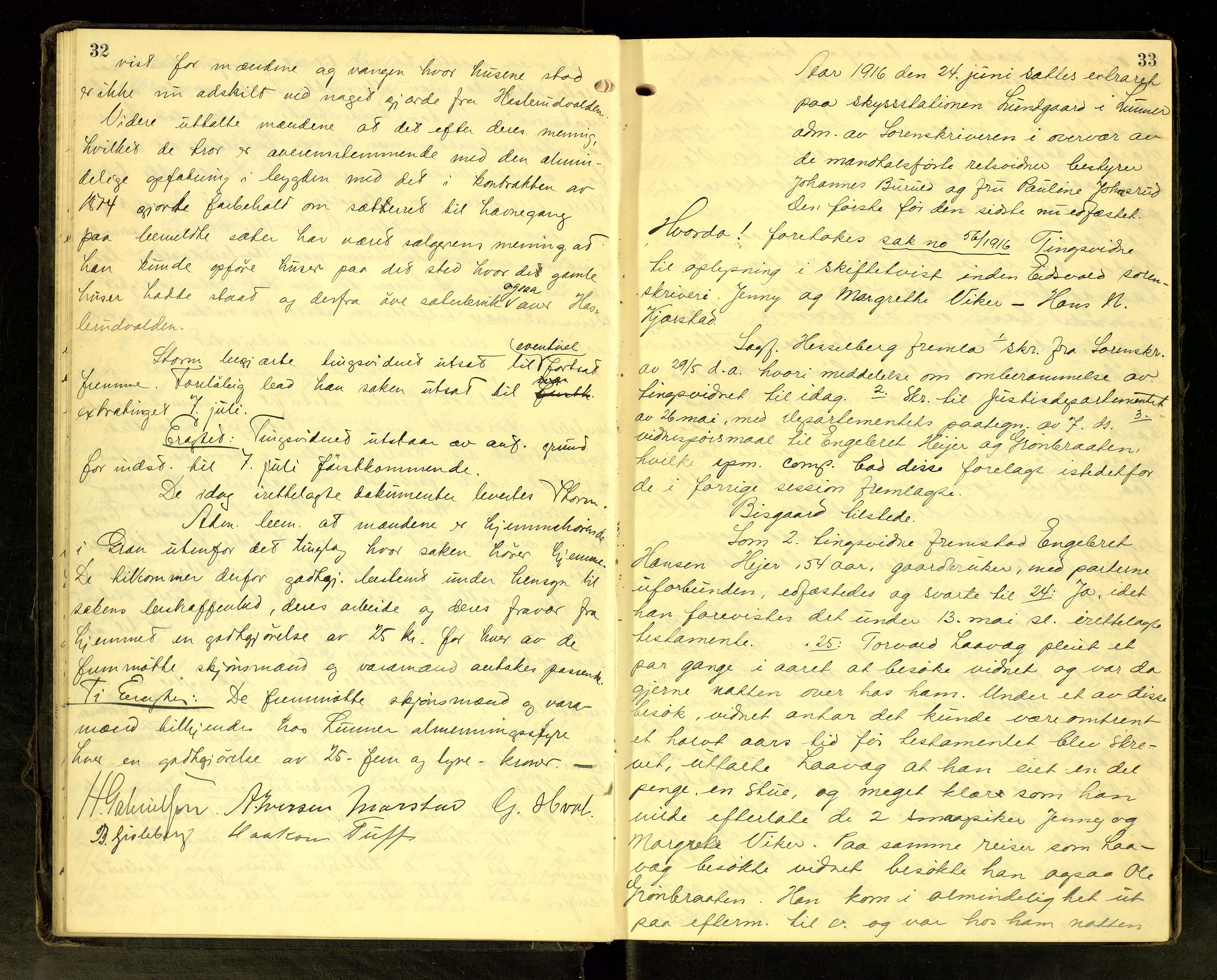 Hadeland og Land tingrett, AV/SAH-TING-010/G/Gc/L0056: Ekstrarettsprotokoll, 1916-1918, s. 32-33