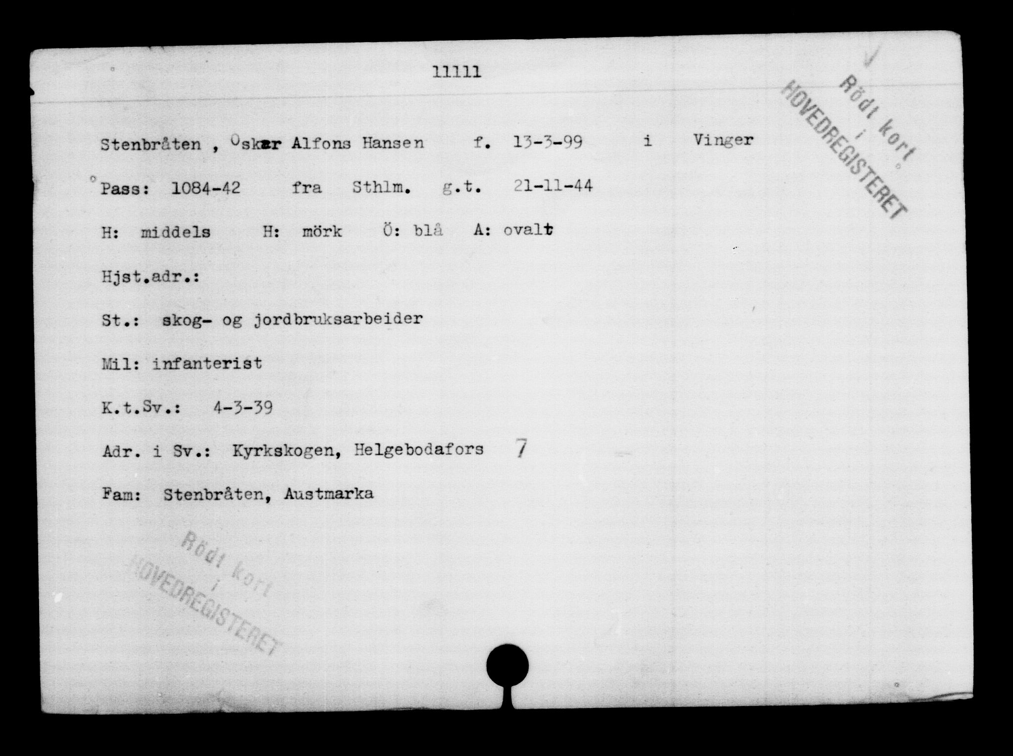 Utenriksstasjonene, Legasjonen i Stockholm, Flyktningkontoret, AV/RA-S-6753/V/Va/L0006: Kjesäterkartoteket, flyktninger med registreringsnr. 9400-12711, 1940-1945, s. 1940