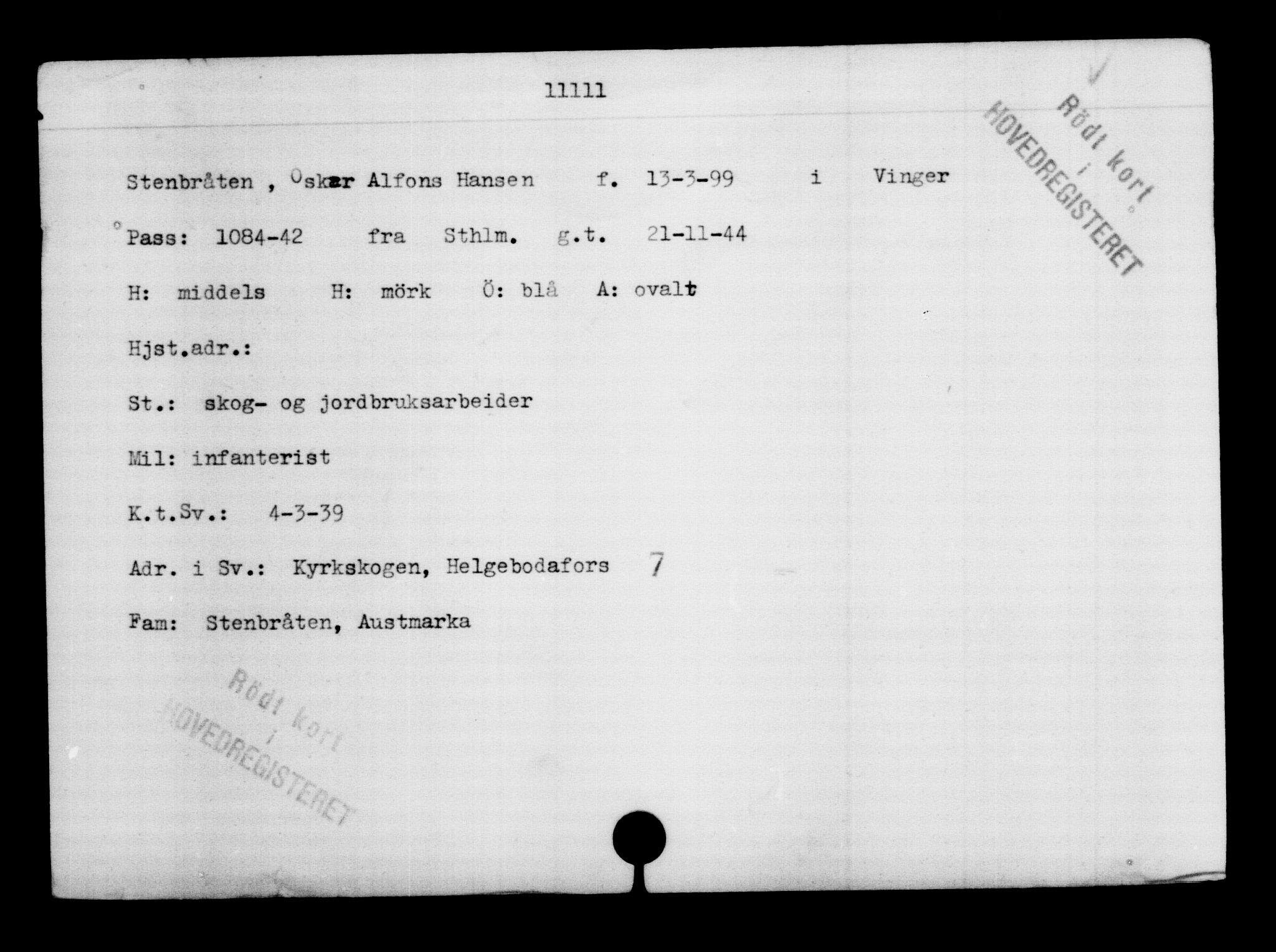 Den Kgl. Norske Legasjons Flyktningskontor, RA/S-6753/V/Va/L0006: Kjesäterkartoteket.  Flyktningenr. 9400-12711, 1940-1945, s. 1940