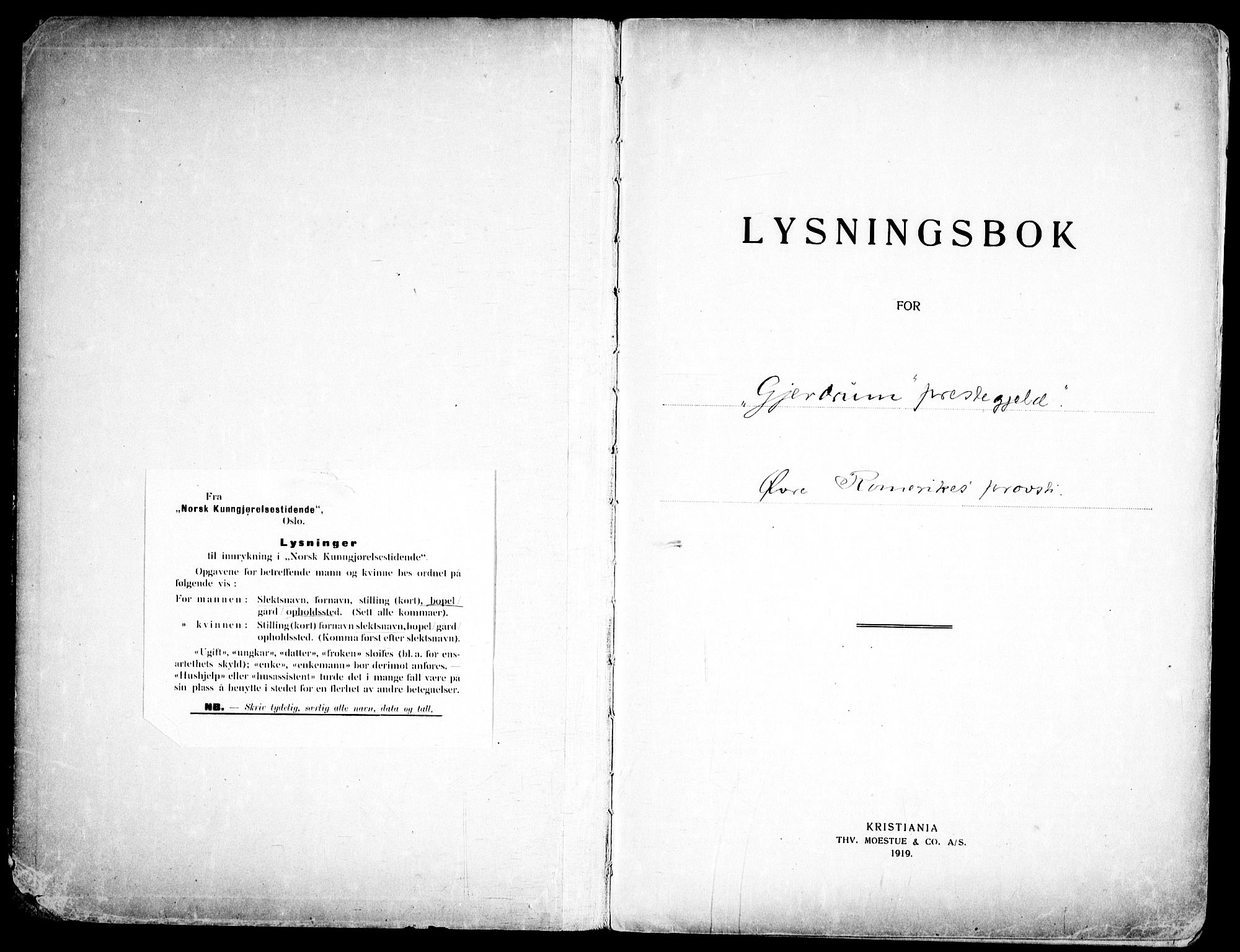 Gjerdrum prestekontor Kirkebøker, AV/SAO-A-10412b/H/Ha/L0001: Lysningsprotokoll nr. 1, 1920-1969