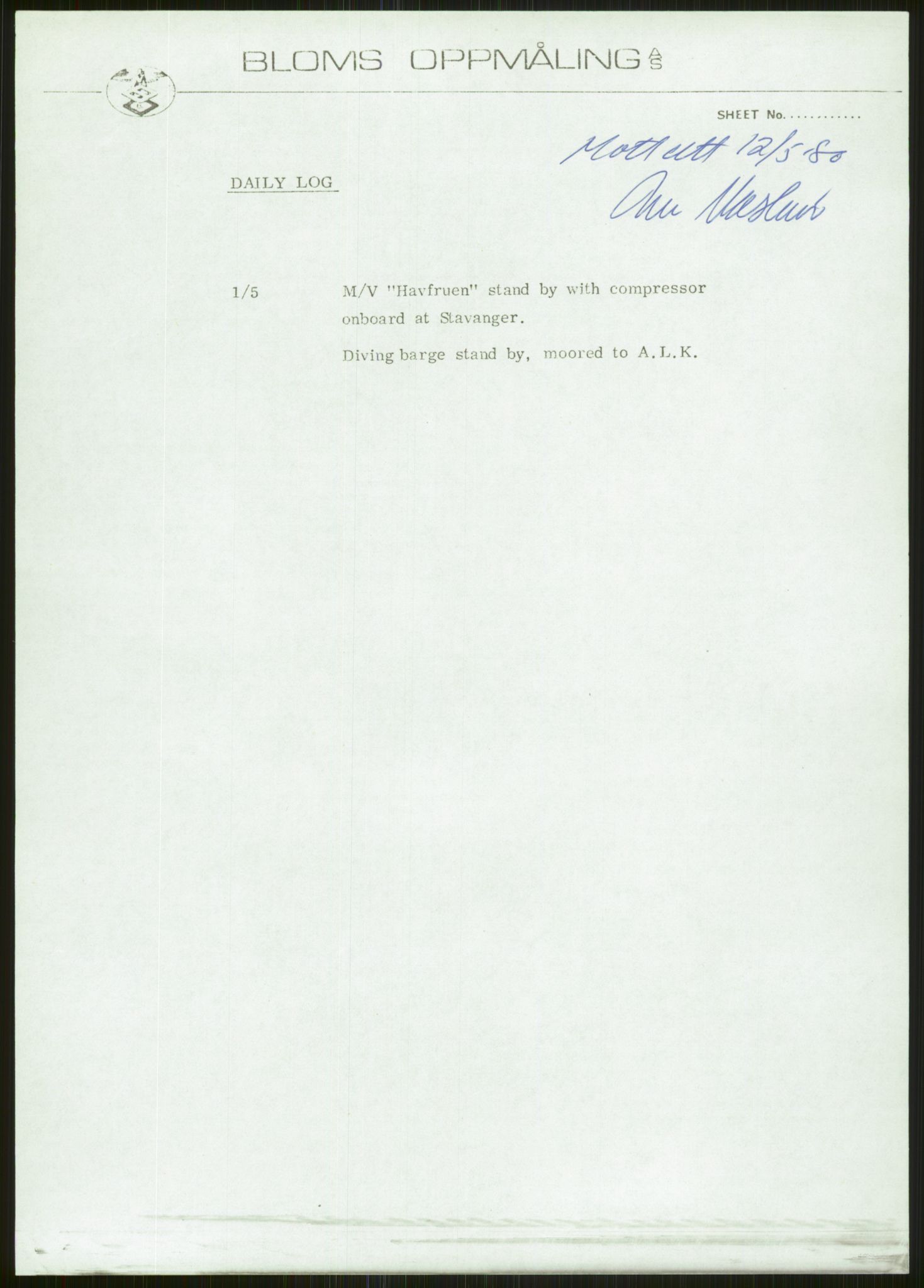 Justisdepartementet, Granskningskommisjonen ved Alexander Kielland-ulykken 27.3.1980, AV/RA-S-1165/D/L0006: A Alexander L. Kielland (Doku.liste + A3-A6, A11-A13, A18-A20-A21, A23, A31 av 31)/Dykkerjournaler, 1980-1981, s. 200