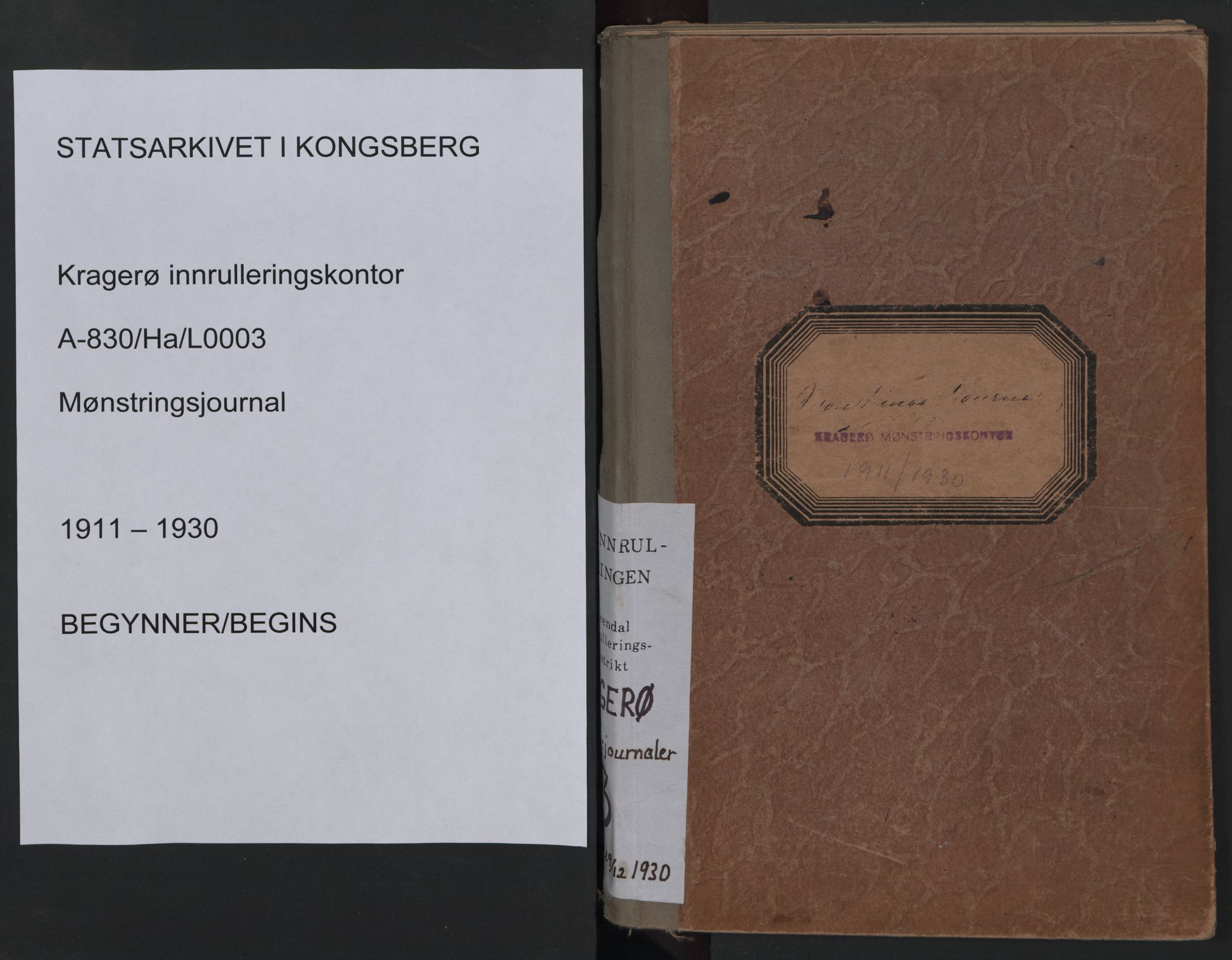 Kragerø innrulleringskontor, AV/SAKO-A-830/H/Ha/L0003: Mønstringsjournal, 1911-1930