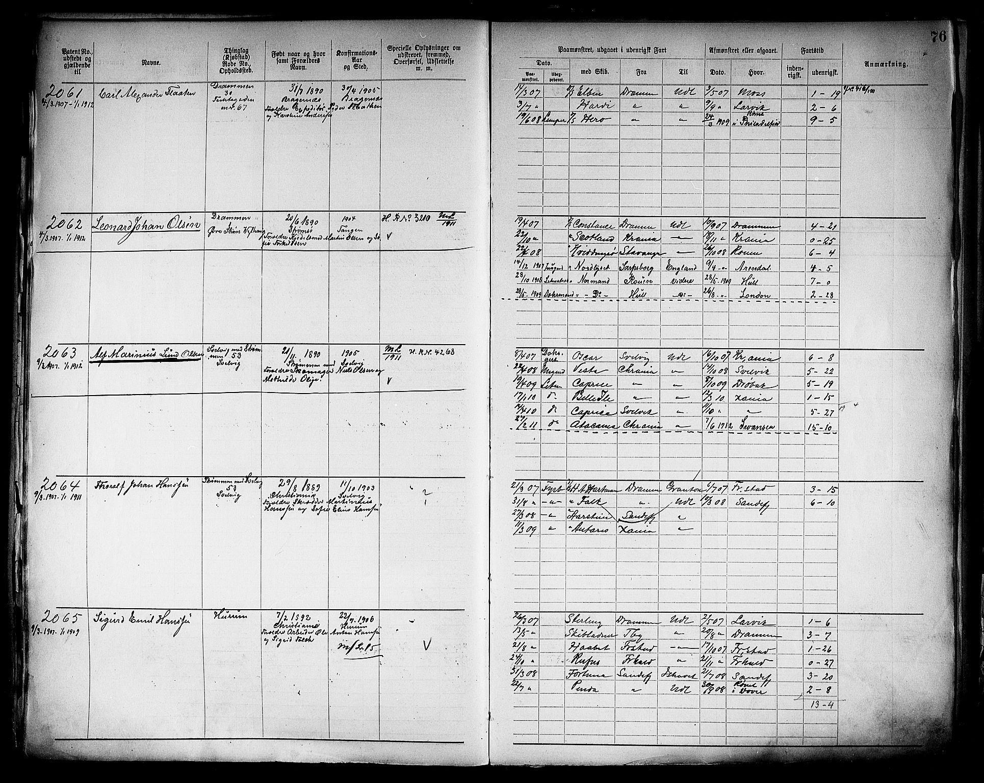 Drammen innrulleringsdistrikt, AV/SAKO-A-781/F/Fb/L0006: Annotasjonsrulle, 1905-1911, s. 78