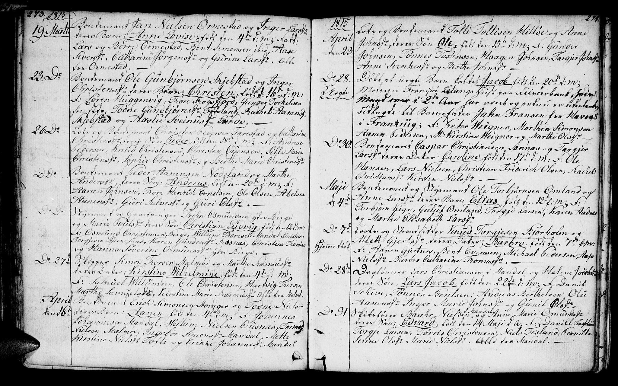 Mandal sokneprestkontor, AV/SAK-1111-0030/F/Fa/Faa/L0008: Ministerialbok nr. A 8, 1794-1817, s. 273-274