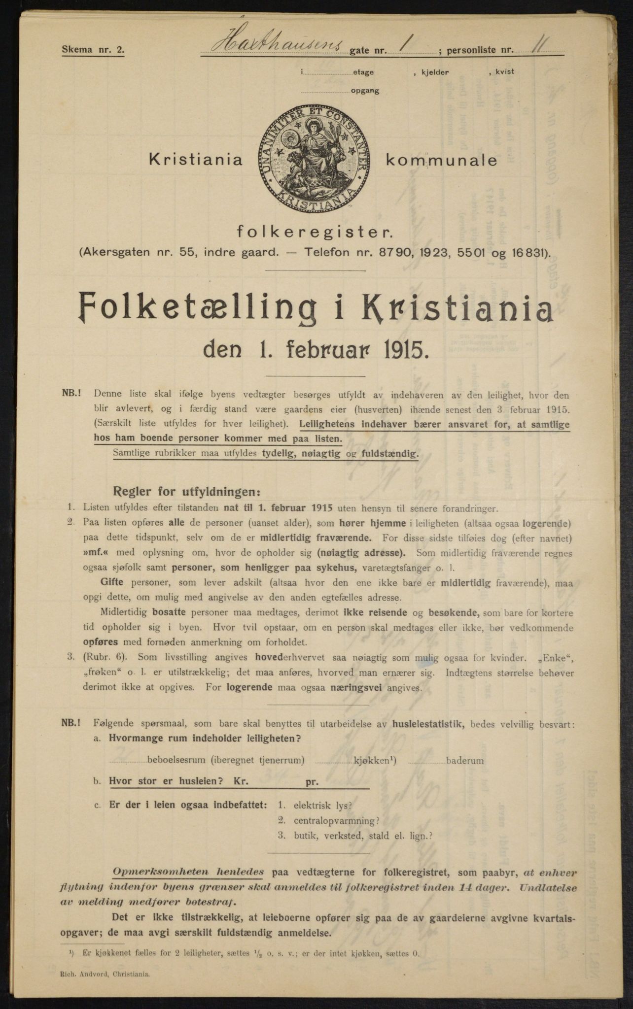 OBA, Kommunal folketelling 1.2.1915 for Kristiania, 1915, s. 35105