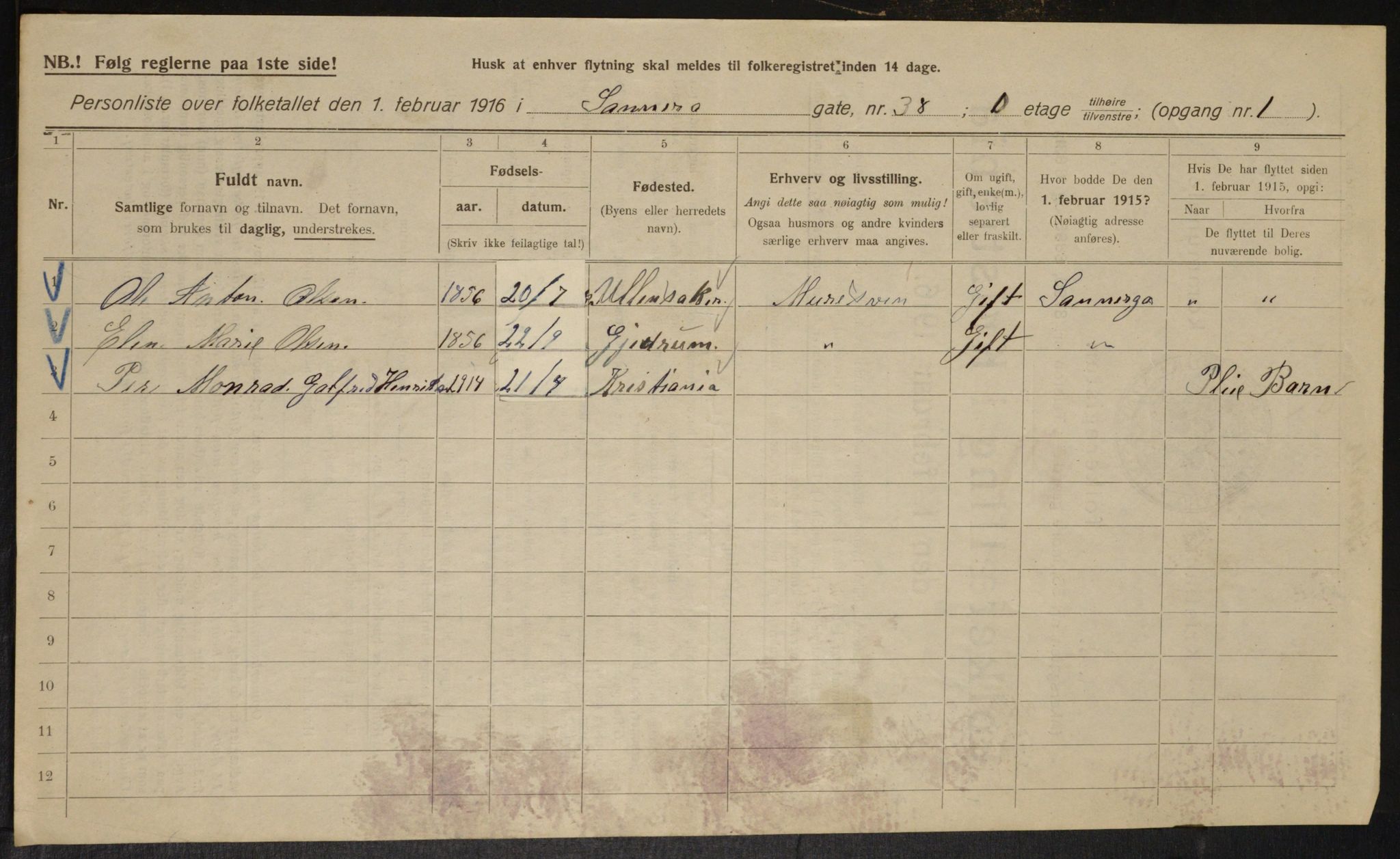 OBA, Kommunal folketelling 1.2.1916 for Kristiania, 1916, s. 91294