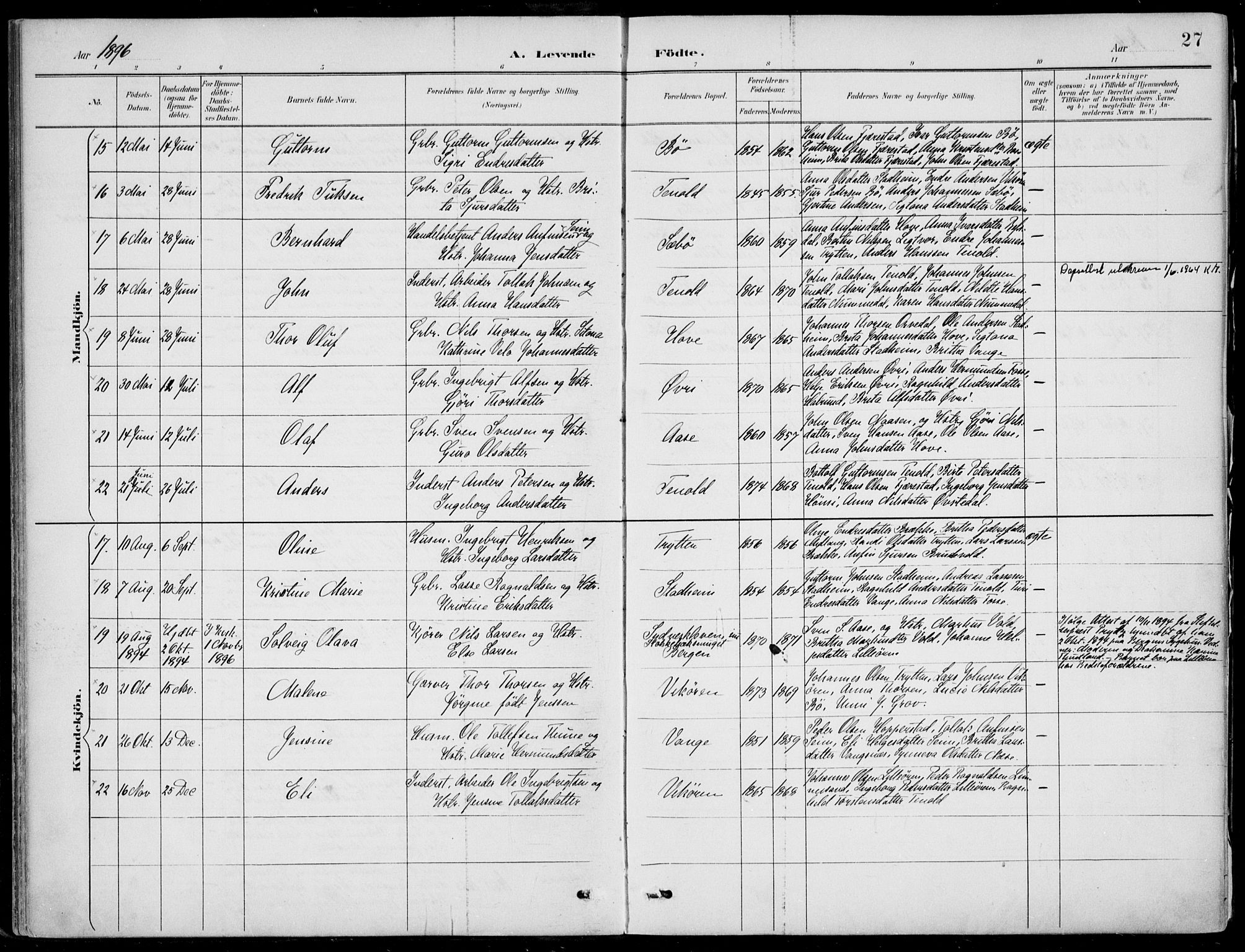 Vik sokneprestembete, AV/SAB-A-81501/H/Haa/Haab/L0002: Ministerialbok nr. B  2, 1891-1907, s. 27