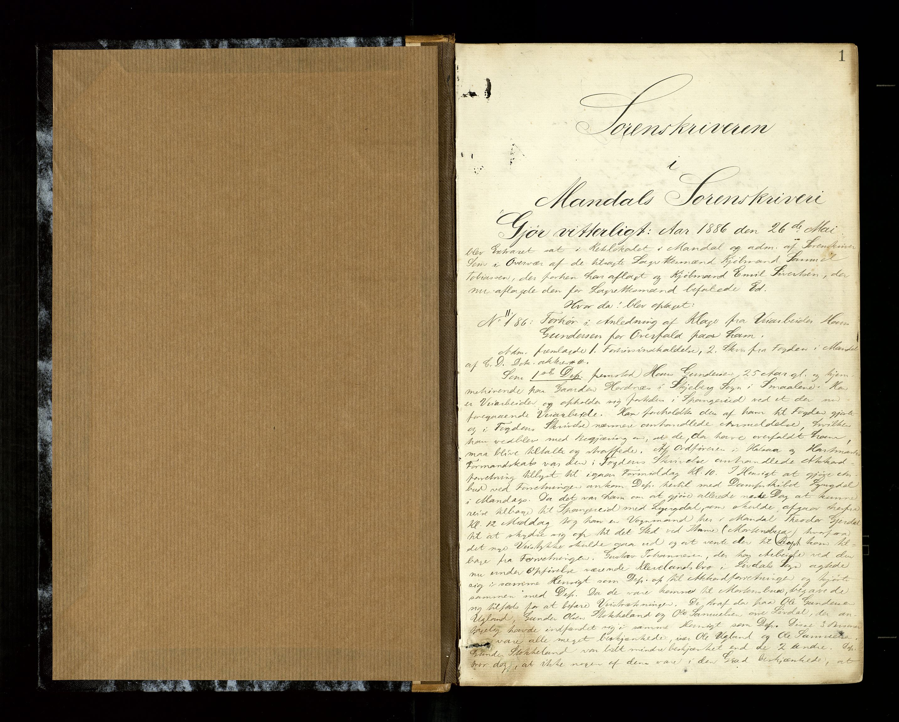 Mandal sorenskriveri, SAK/1221-0005/001/F/Fb/L0028: Ekstrarettsprotokoll nr 26, 1886-1890, s. 1