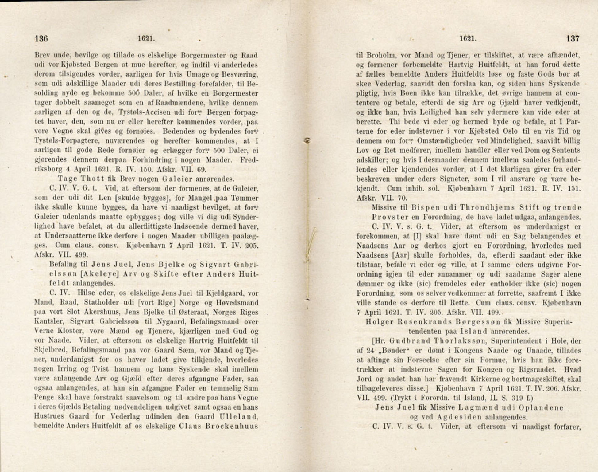 Publikasjoner utgitt av Det Norske Historiske Kildeskriftfond, PUBL/-/-/-: Norske Rigs-Registranter, bind 5, 1619-1627, s. 136-137