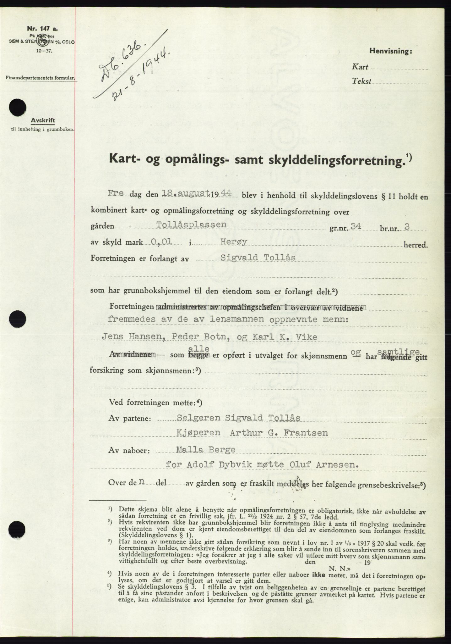 Søre Sunnmøre sorenskriveri, SAT/A-4122/1/2/2C/L0076: Pantebok nr. 2A, 1943-1944, Dagboknr: 636/1944