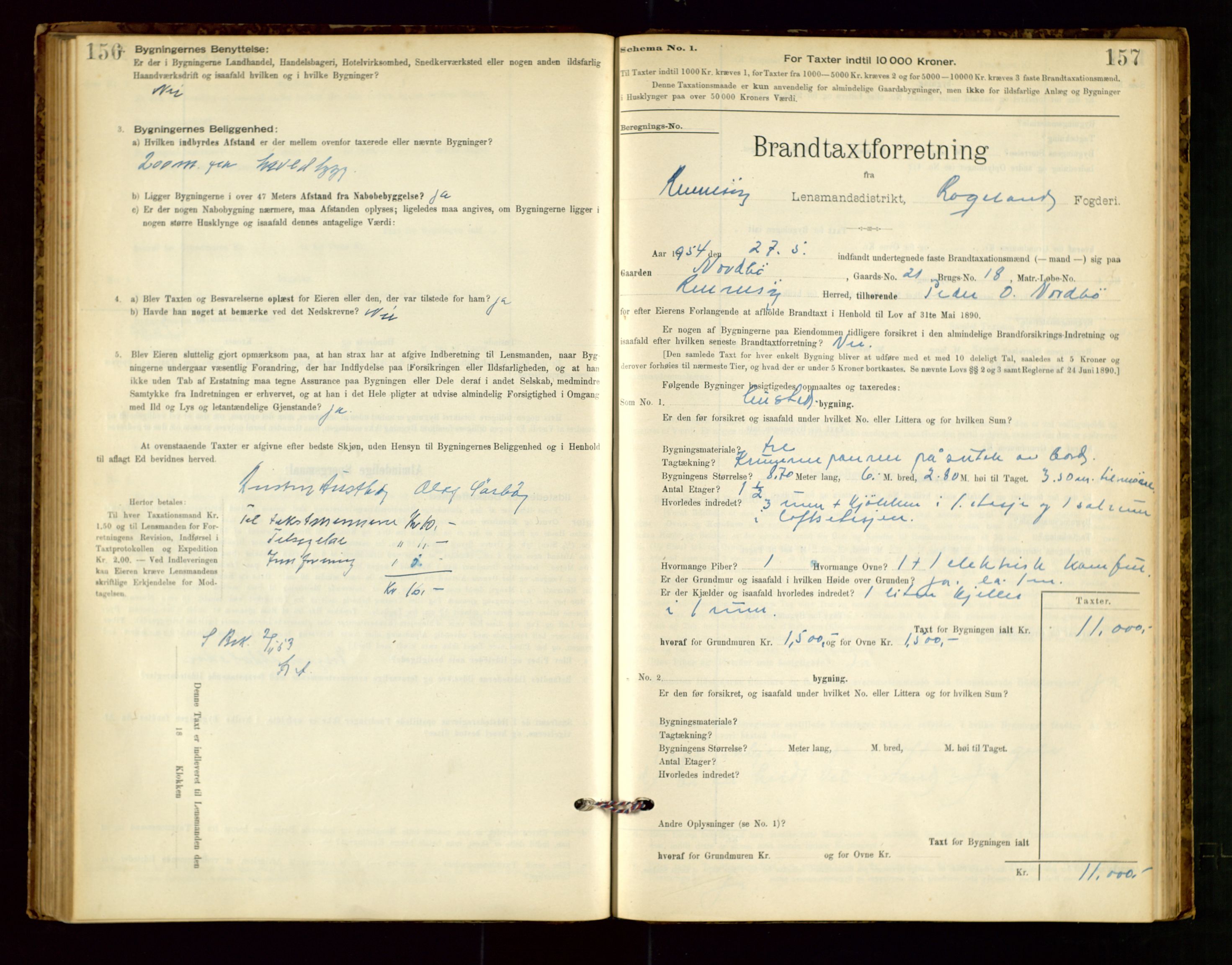 Rennesøy lensmannskontor, SAST/A-100165/Gob/L0001: Branntakstprotokoll - skjematakst, 1900-1956, s. 156-157