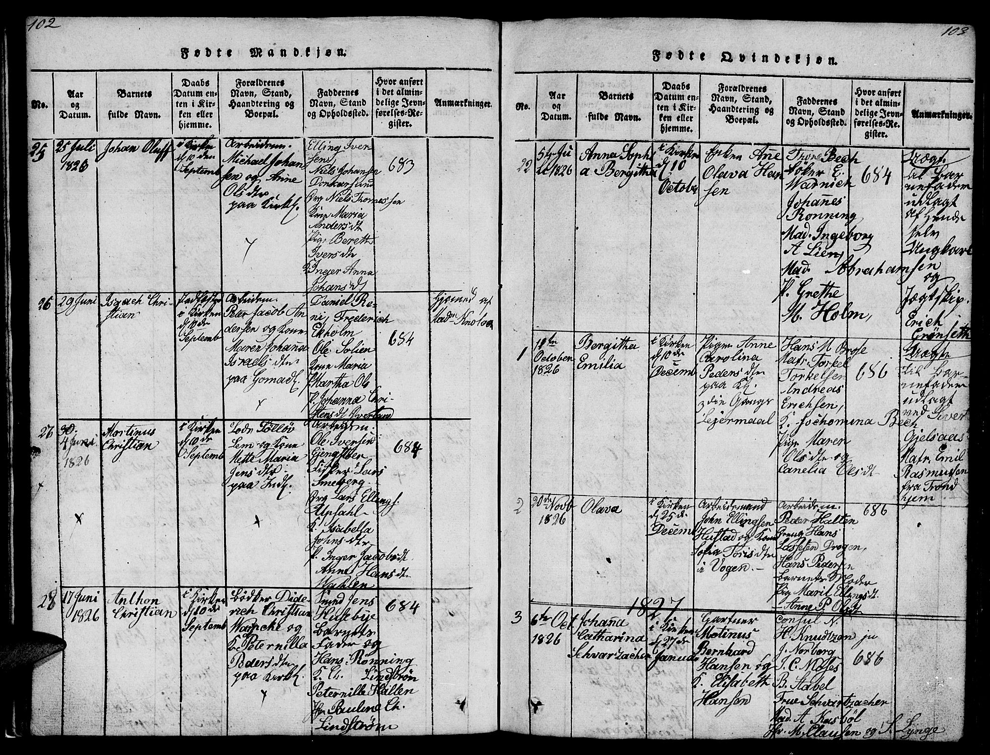 Ministerialprotokoller, klokkerbøker og fødselsregistre - Møre og Romsdal, SAT/A-1454/572/L0856: Klokkerbok nr. 572C01, 1819-1832, s. 102-103