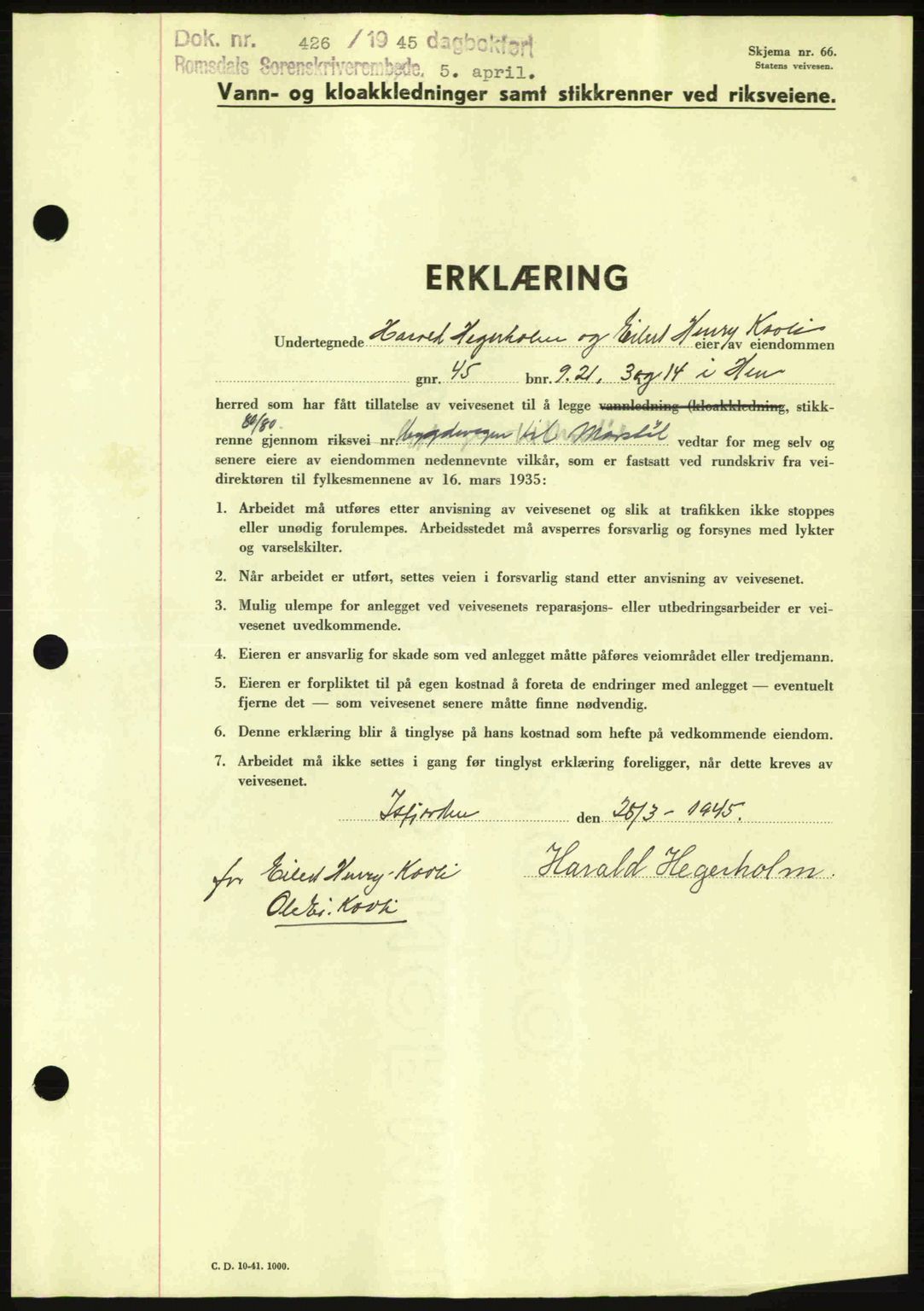 Romsdal sorenskriveri, SAT/A-4149/1/2/2C: Pantebok nr. A17, 1944-1945, Dagboknr: 426/1945
