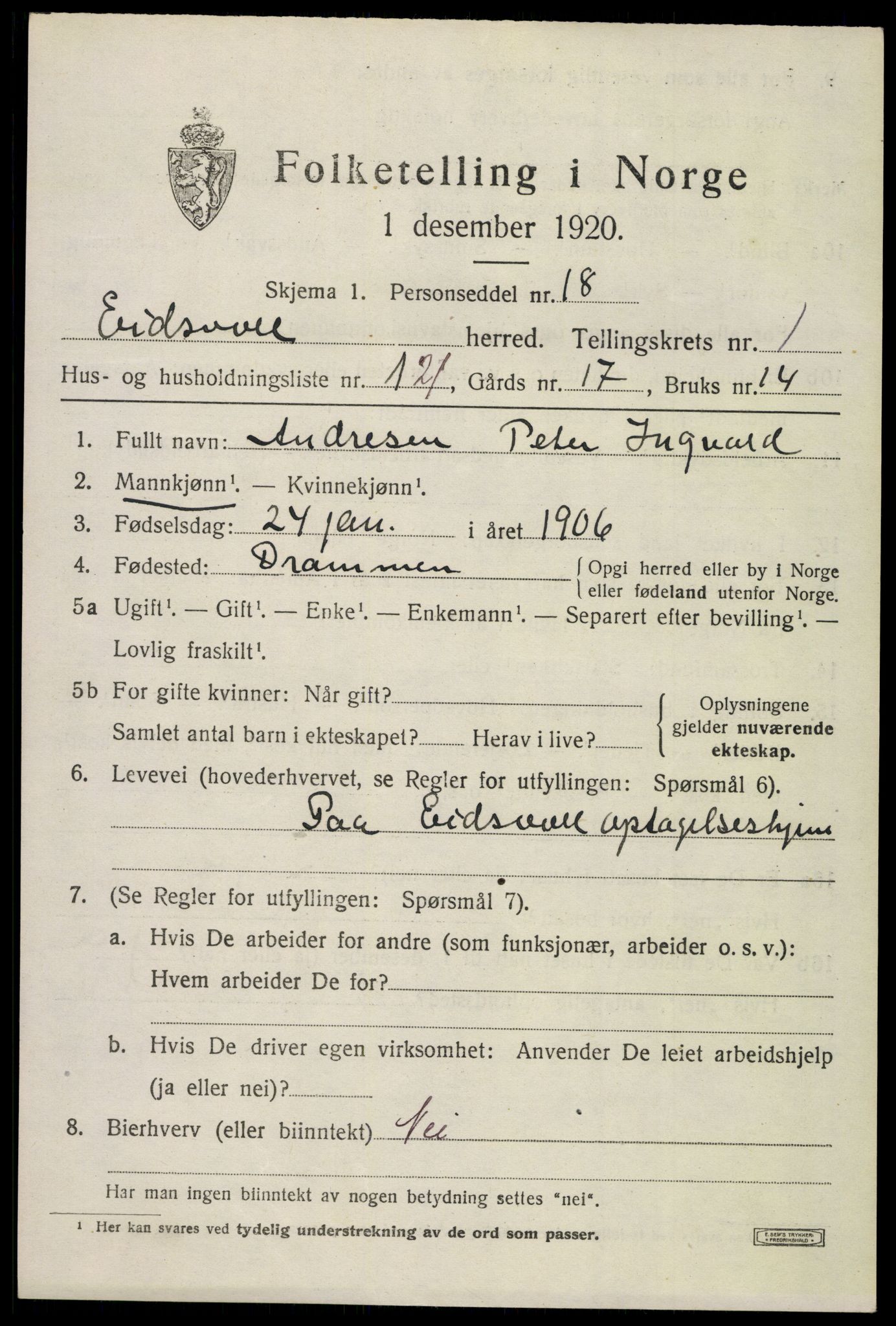 SAO, Folketelling 1920 for 0237 Eidsvoll herred, 1920, s. 5115