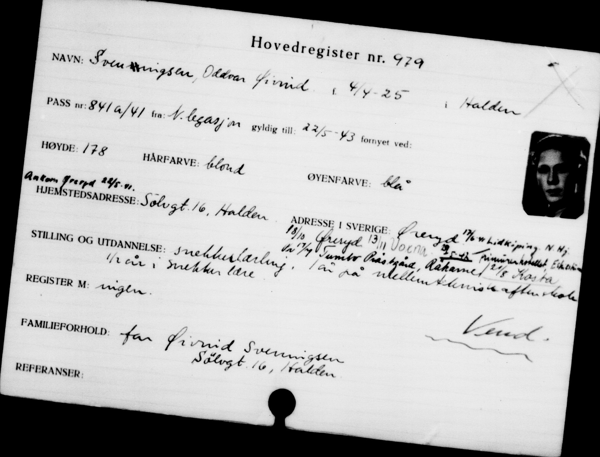 Utenriksstasjonene, Legasjonen i Stockholm, Flyktningkontoret, AV/RA-S-6753/V/Va/L0001: Kjesäterkartoteket, flyktninger med registreringsnr. 1-1000, 1940-1945, s. 1519