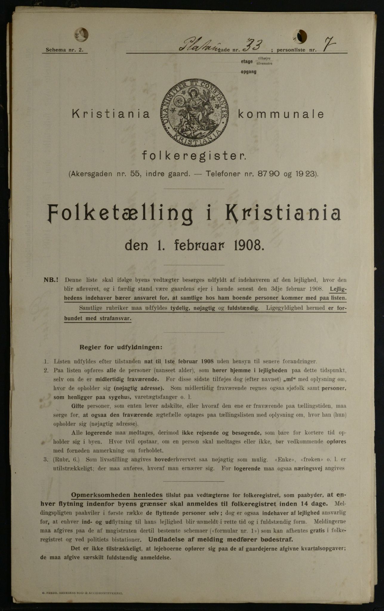 OBA, Kommunal folketelling 1.2.1908 for Kristiania kjøpstad, 1908, s. 72508