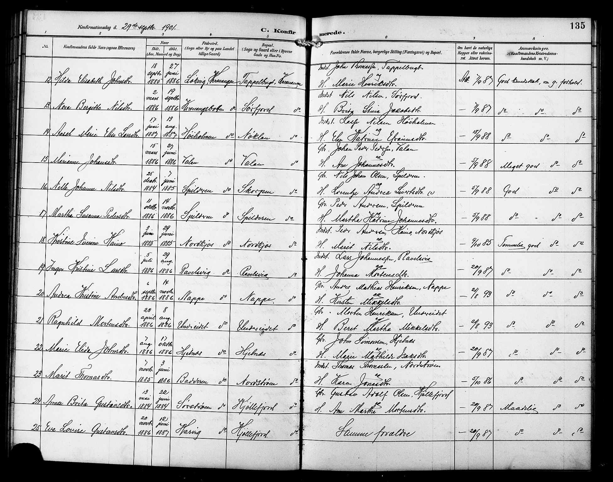 Skjervøy sokneprestkontor, AV/SATØ-S-1300/H/Ha/Hab/L0016klokker: Klokkerbok nr. 16, 1891-1907, s. 135