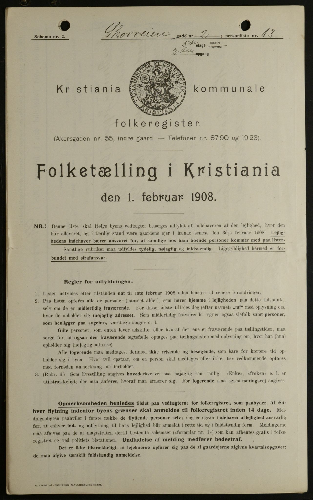 OBA, Kommunal folketelling 1.2.1908 for Kristiania kjøpstad, 1908, s. 86746