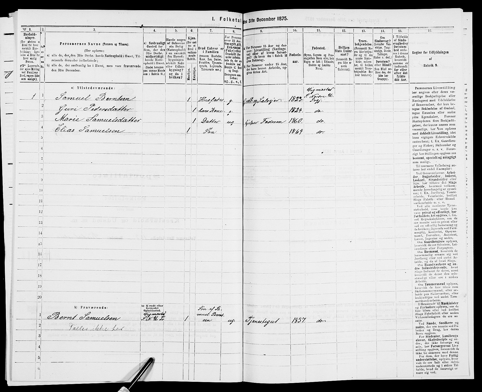 SAK, Folketelling 1875 for 1028P Nord-Audnedal prestegjeld, 1875, s. 438