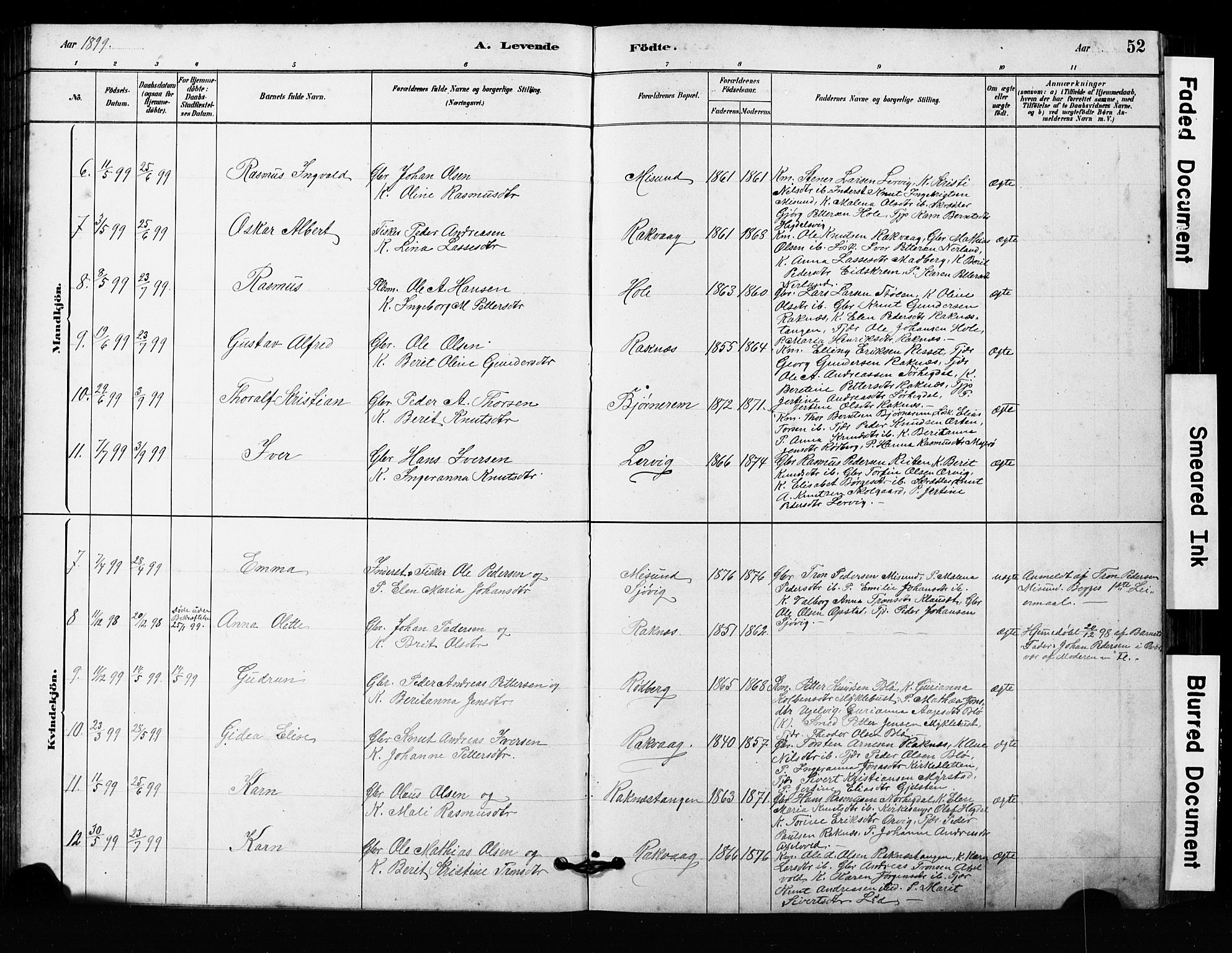 Ministerialprotokoller, klokkerbøker og fødselsregistre - Møre og Romsdal, AV/SAT-A-1454/563/L0737: Klokkerbok nr. 563C01, 1878-1916, s. 52