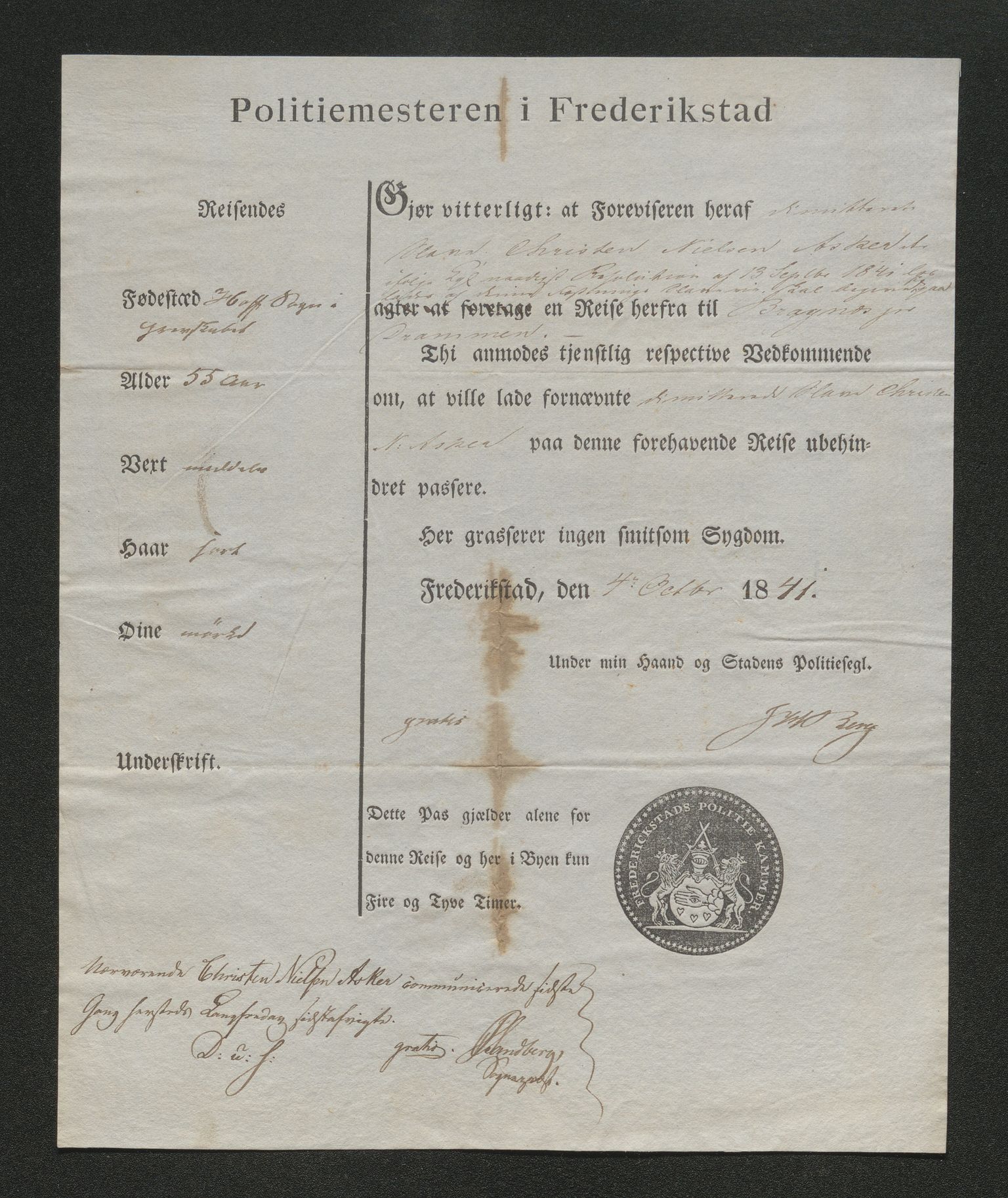 Drammen politikammer, SAKO/A-623/I/Ia/Iab/L0006: Innleverte pass, 1841-1842, s. 283