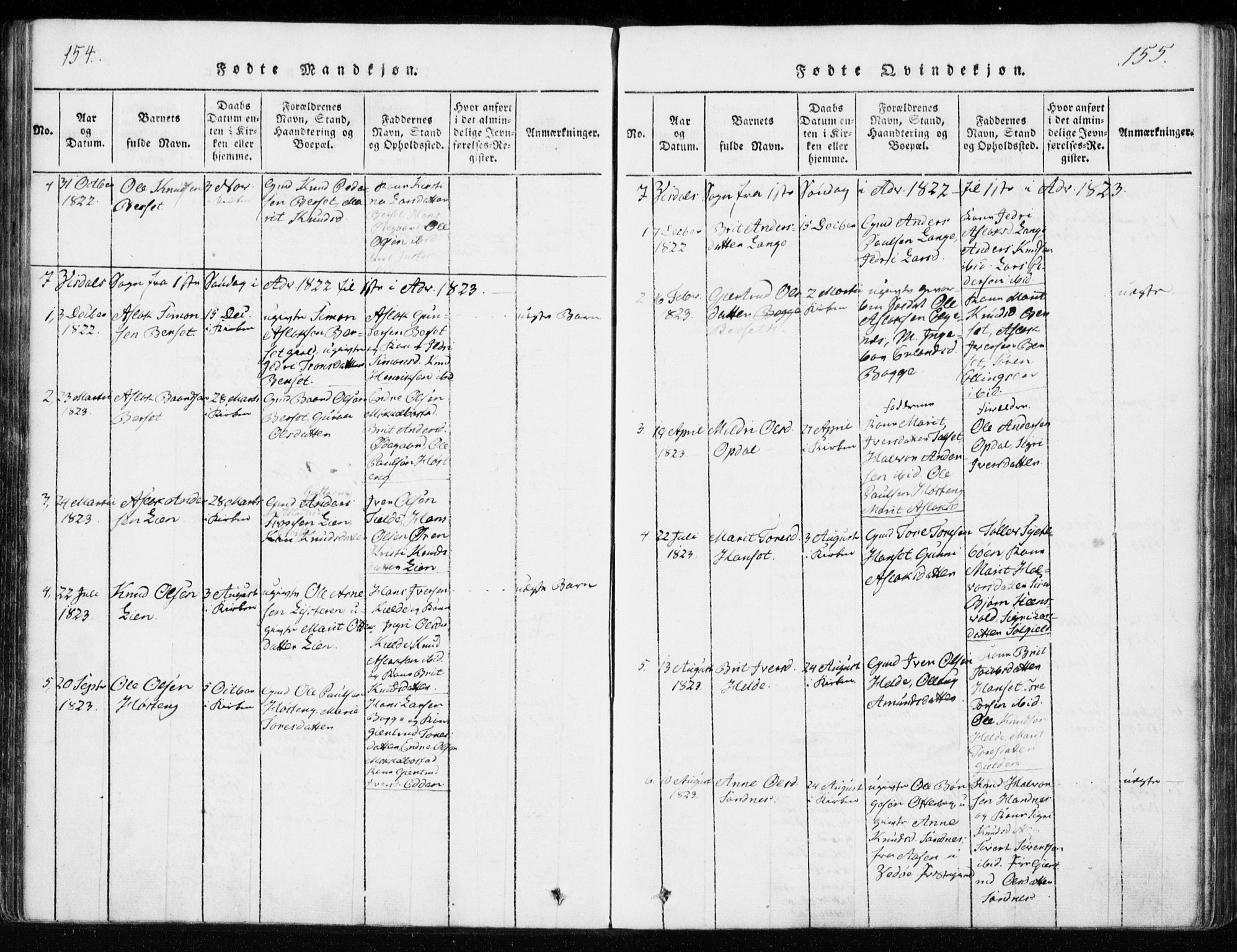 Ministerialprotokoller, klokkerbøker og fødselsregistre - Møre og Romsdal, AV/SAT-A-1454/551/L0623: Ministerialbok nr. 551A03, 1818-1831, s. 154-155