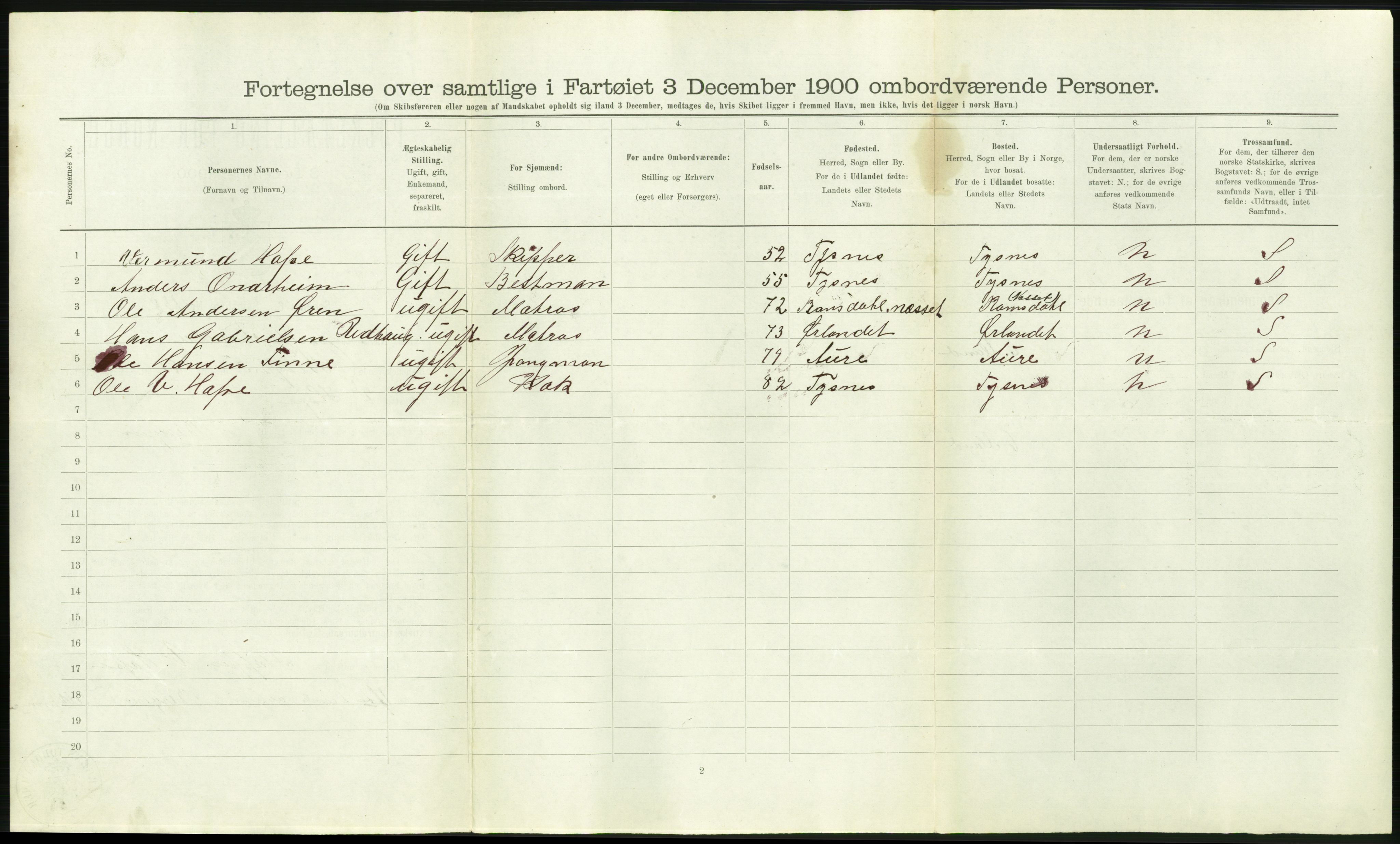 RA, Folketelling 1900 - skipslister med personlister for skip i norske havner, utenlandske havner og til havs, 1900, s. 1470