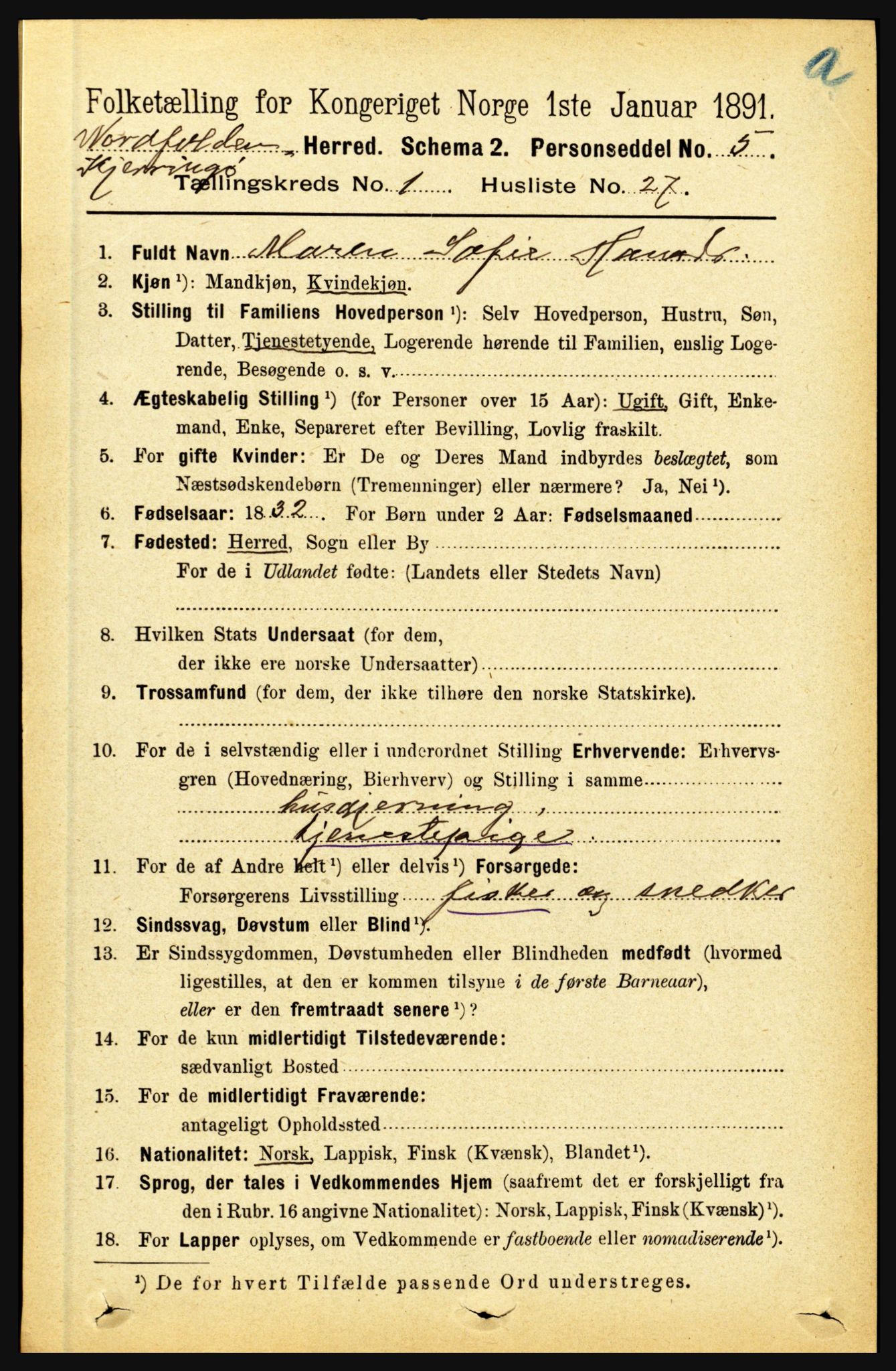 RA, Folketelling 1891 for 1846 Nordfold-Kjerringøy herred, 1891, s. 260