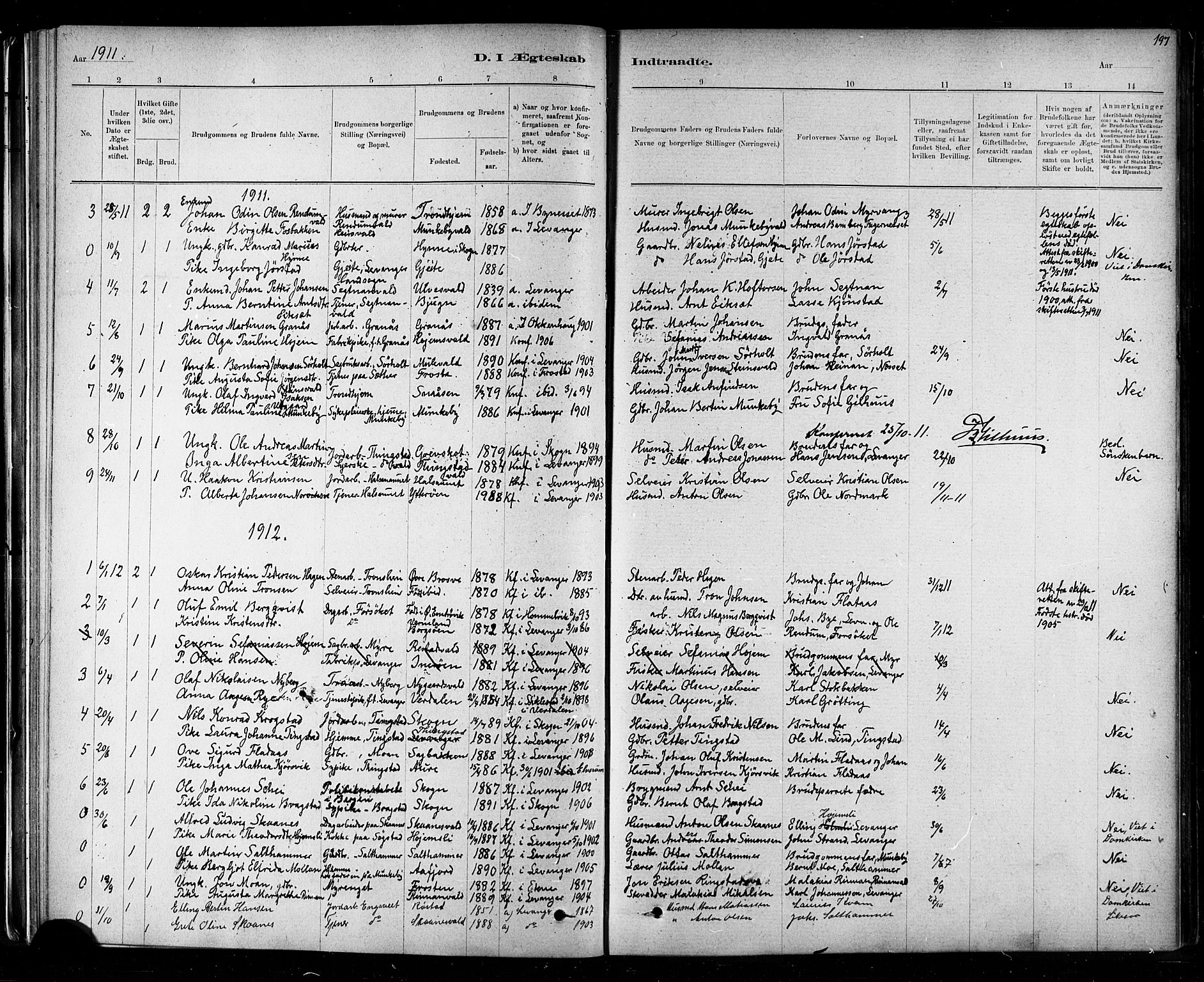 Ministerialprotokoller, klokkerbøker og fødselsregistre - Nord-Trøndelag, SAT/A-1458/721/L0208: Klokkerbok nr. 721C01, 1880-1917, s. 197