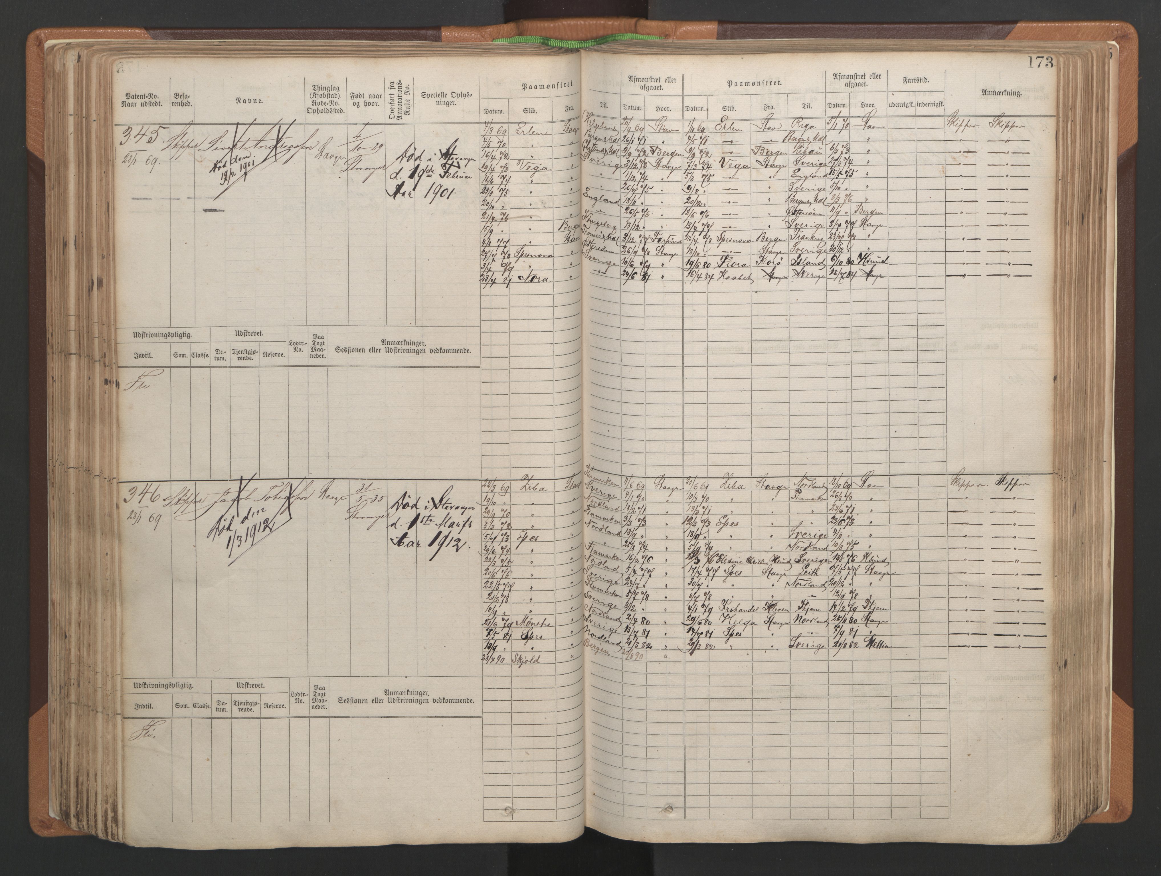 Stavanger sjømannskontor, AV/SAST-A-102006/F/Fb/Fbb/L0004: Sjøfartshovedrulle, patentnr. 1-792 (del 1), 1869-1880, s. 177