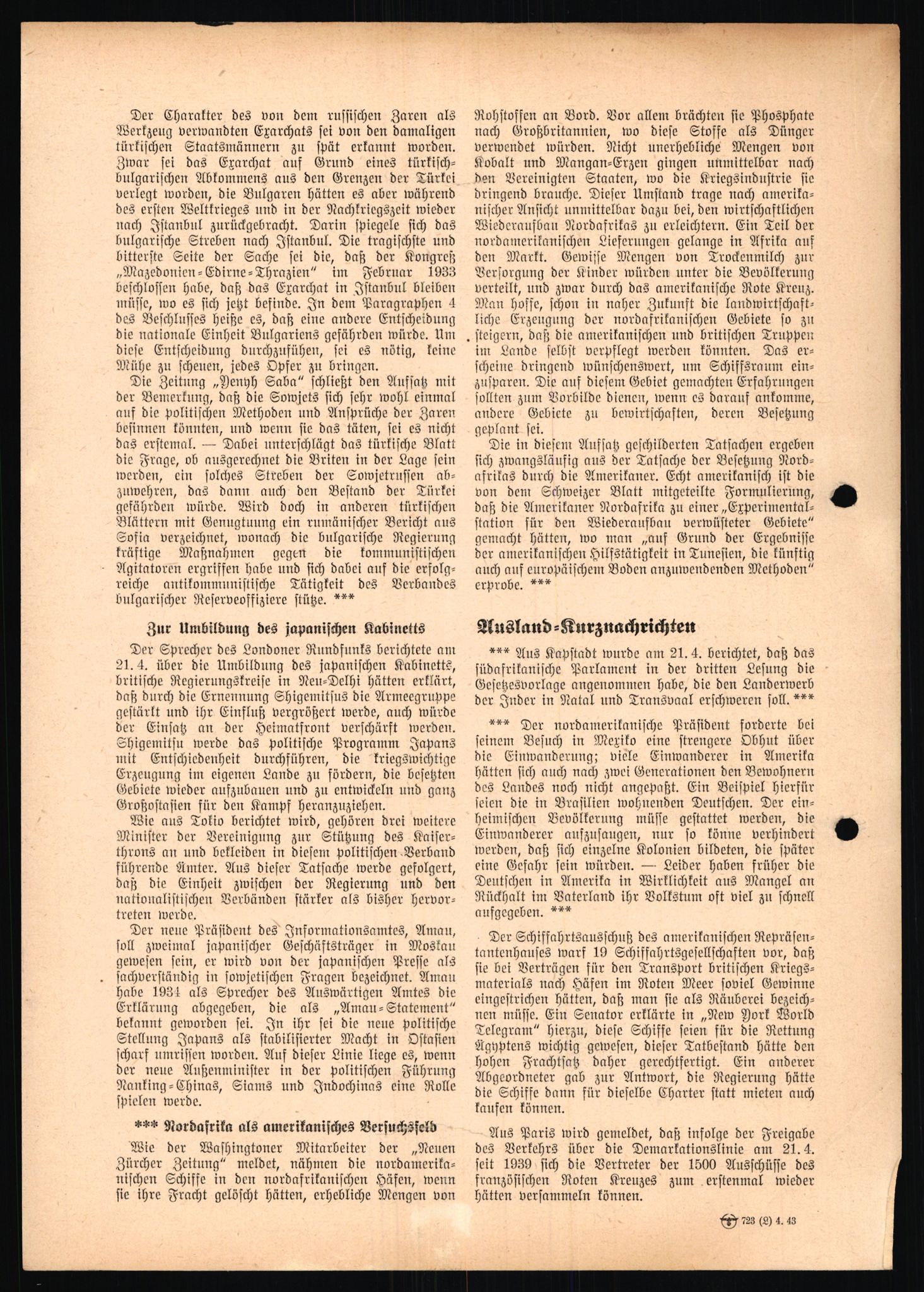 Forsvarets Overkommando. 2 kontor. Arkiv 11.4. Spredte tyske arkivsaker, AV/RA-RAFA-7031/D/Dar/Dara/L0021: Nachrichten des OKW, 1943-1945, s. 139