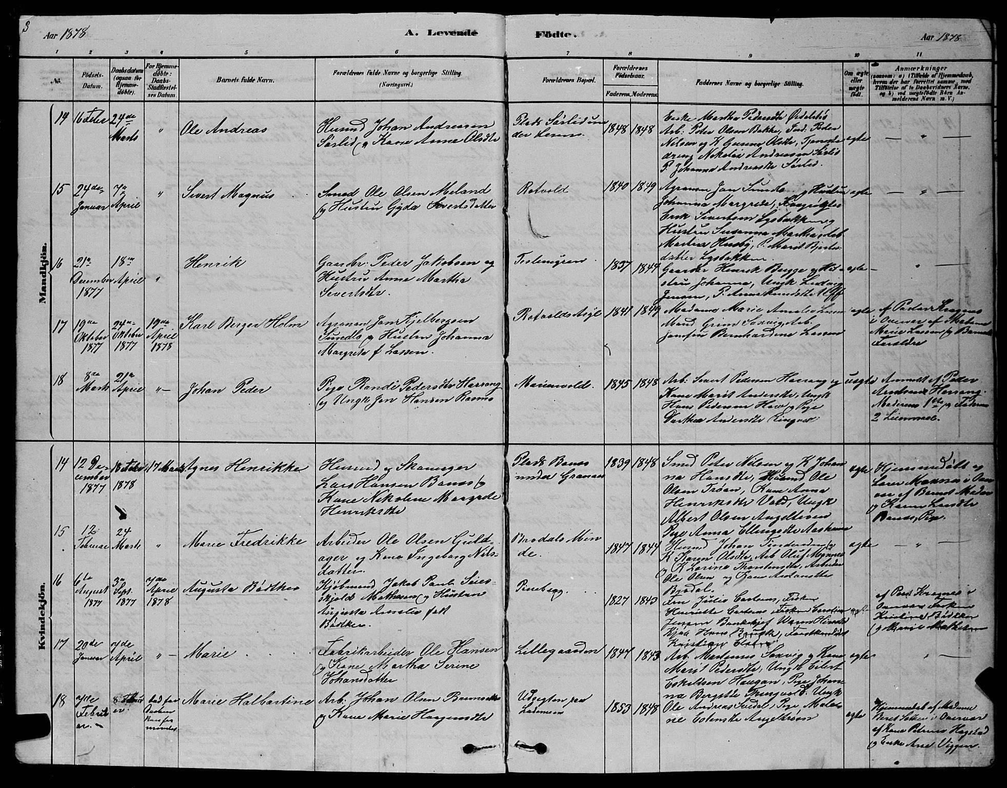 Ministerialprotokoller, klokkerbøker og fødselsregistre - Sør-Trøndelag, AV/SAT-A-1456/606/L0312: Klokkerbok nr. 606C08, 1878-1894, s. 3