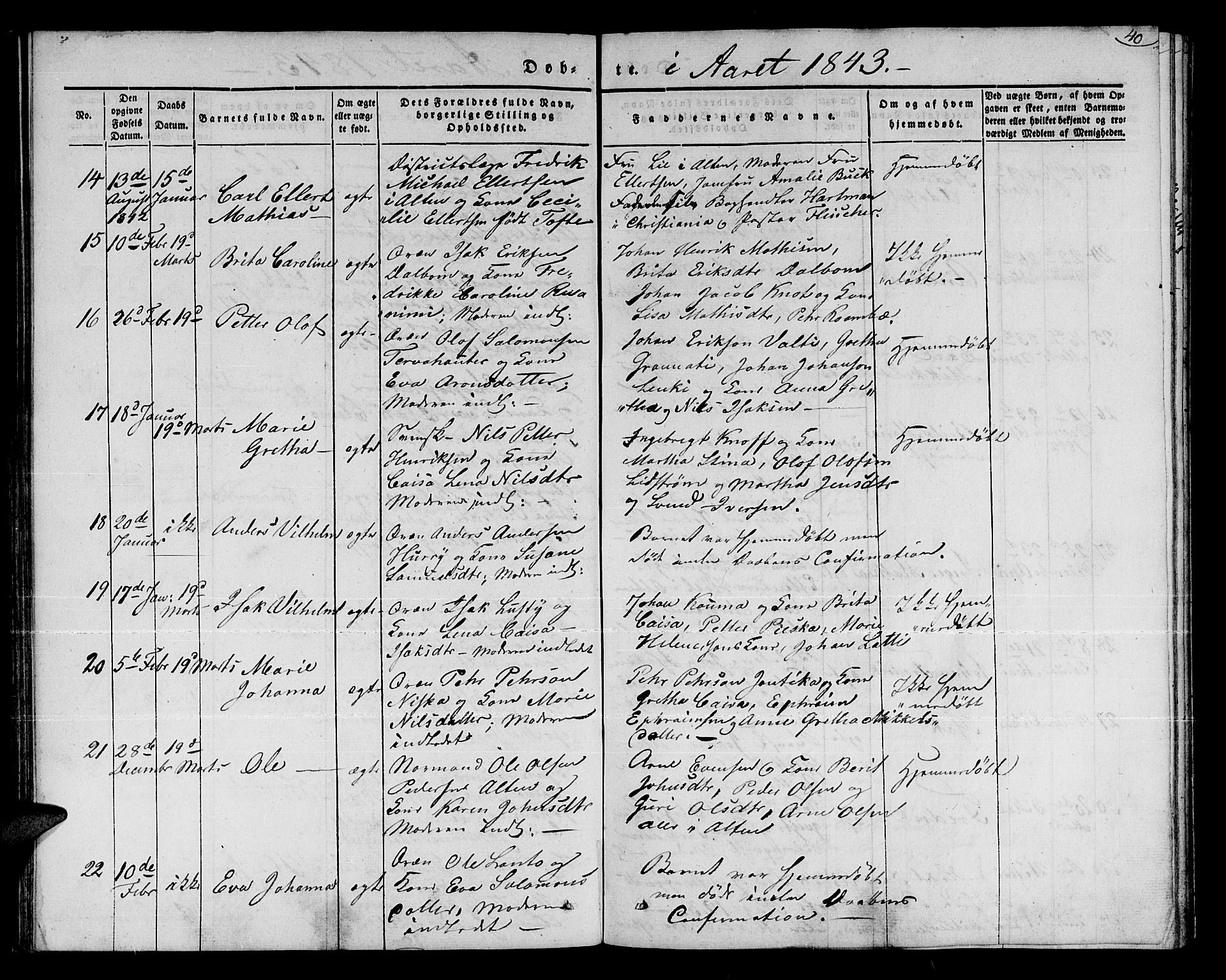 Talvik sokneprestkontor, AV/SATØ-S-1337/H/Ha/L0015kirke: Ministerialbok nr. 15, 1837-1847, s. 40